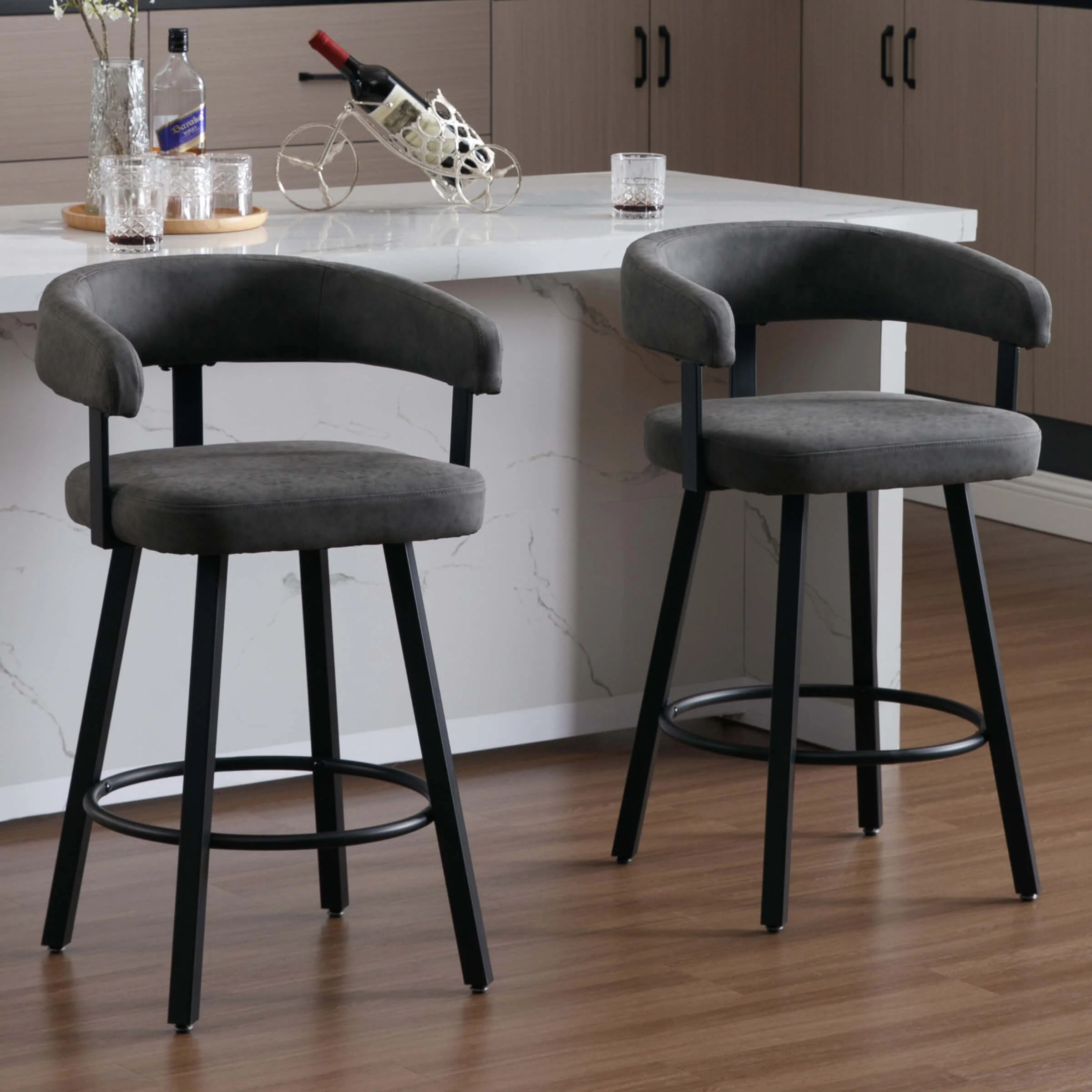25.5"H Leather Open Back Bar Stools Set of 2 - 2008CS - Image 11
