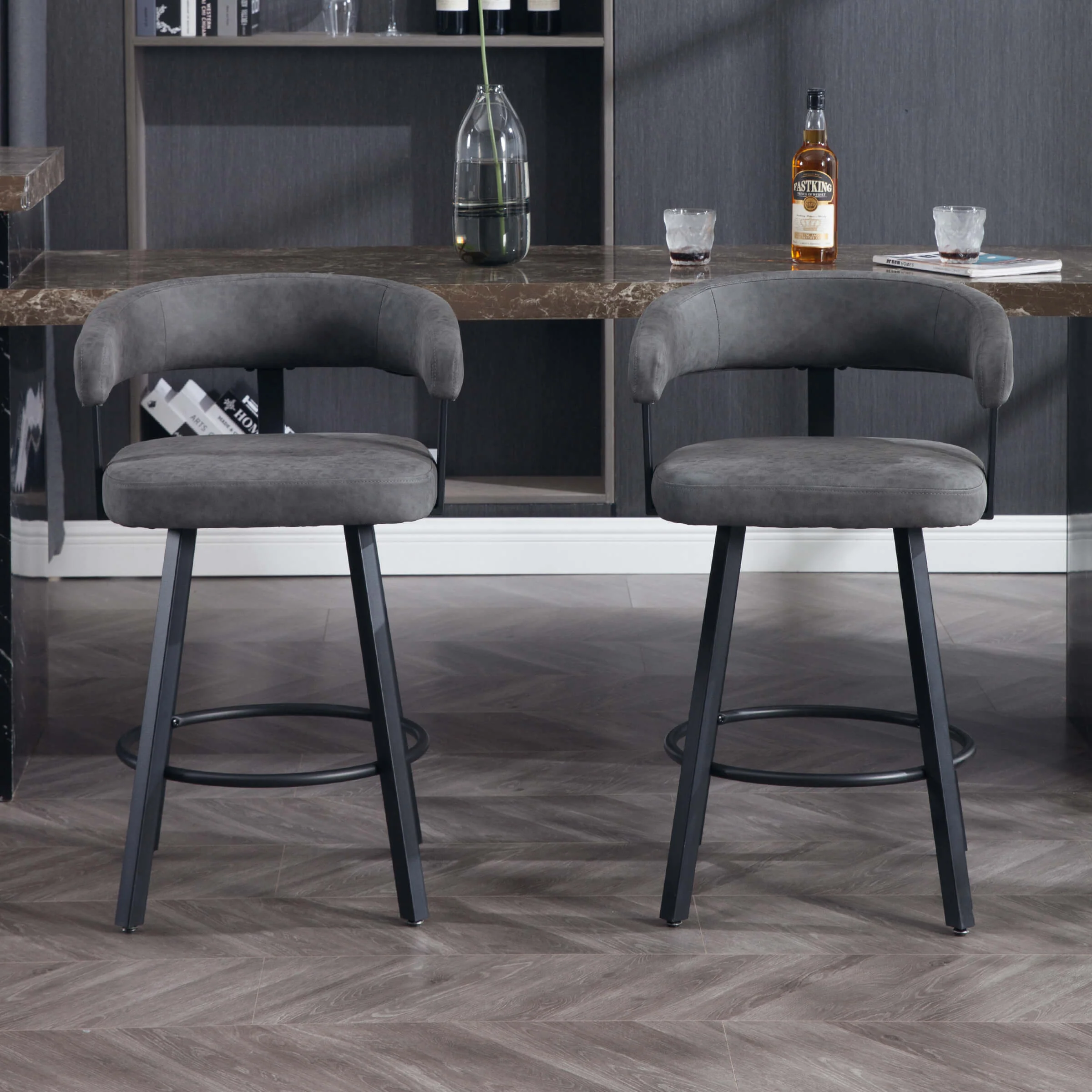 25.5"H Leather Open Back Bar Stools Set of 2 - 2008CS - Image 13
