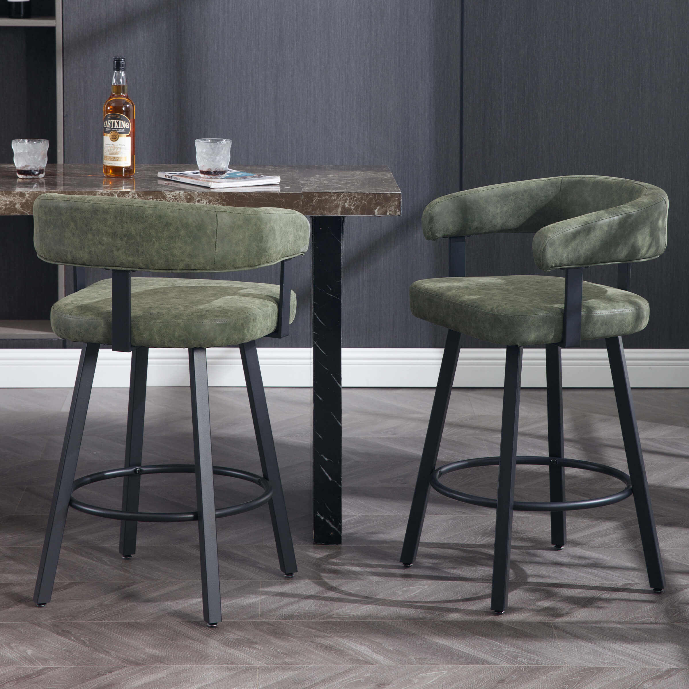25.5"H Leather Open Back Bar Stools Set of 2 - 2008CS - Image 2
