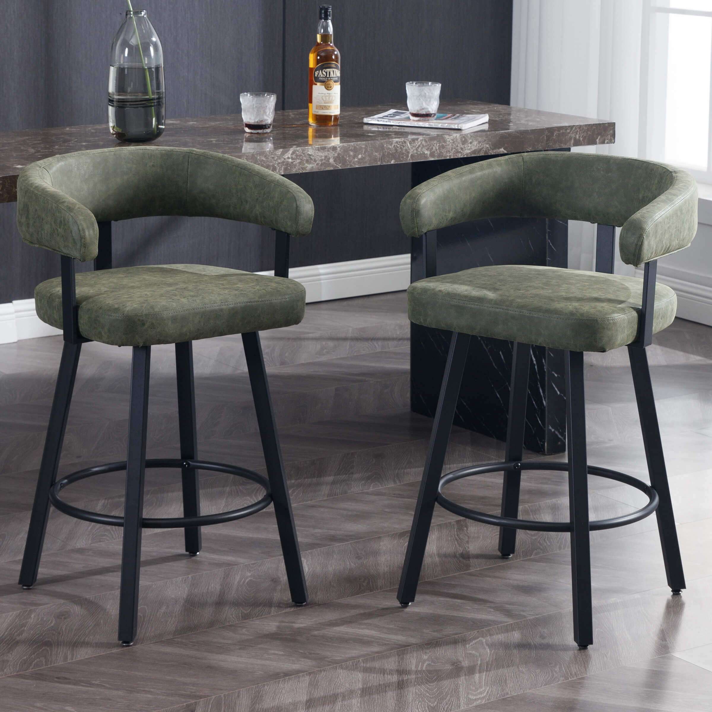 25.5"H Leather Open Back Bar Stools Set of 2 - 2008CS - Image 3