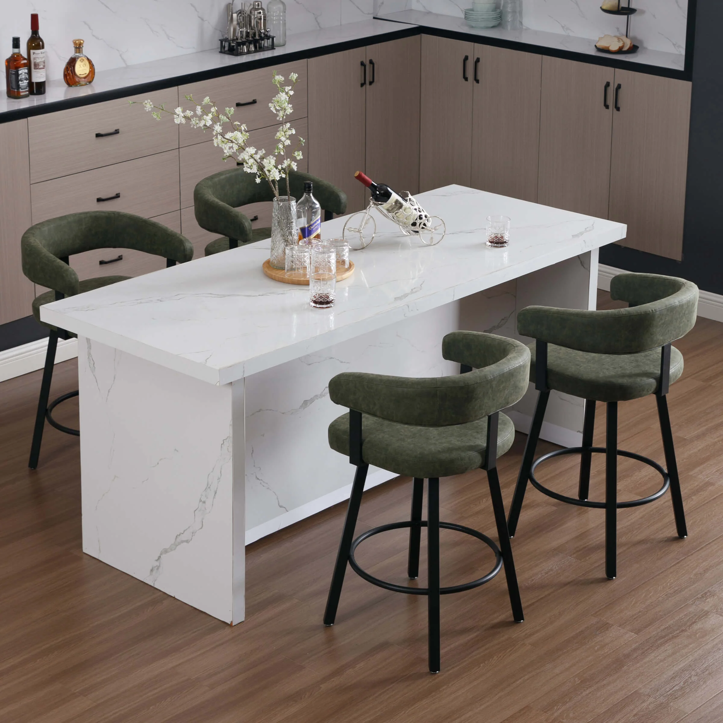 25.5"H Leather Open Back Bar Stools Set of 2 - 2008CS - Image 4