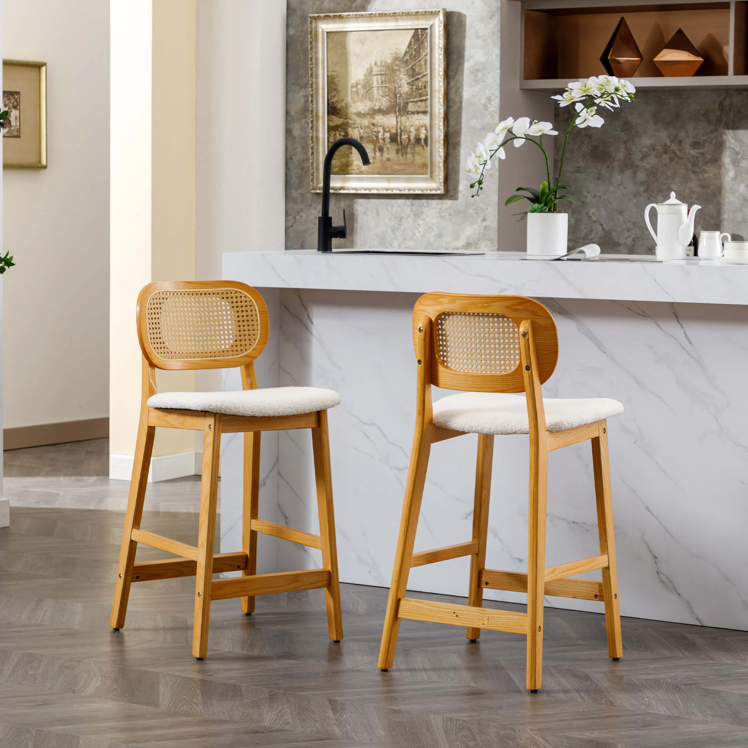 26"H Farmhouse Rattan Back Counter Stools Set of 2 - 5026CS - Image 10
