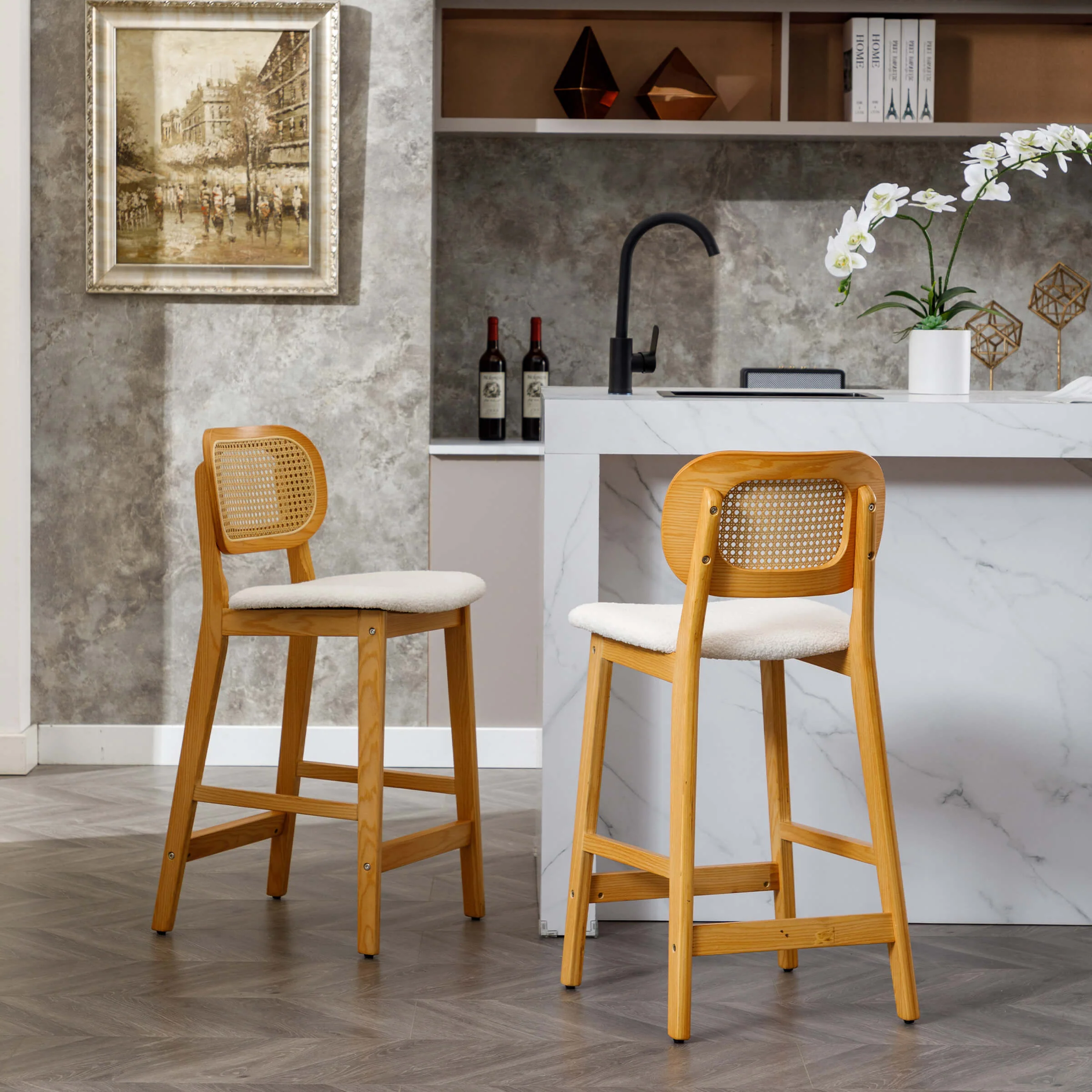 26"H Farmhouse Rattan Back Counter Stools Set of 2 - 5026CS - Image 11