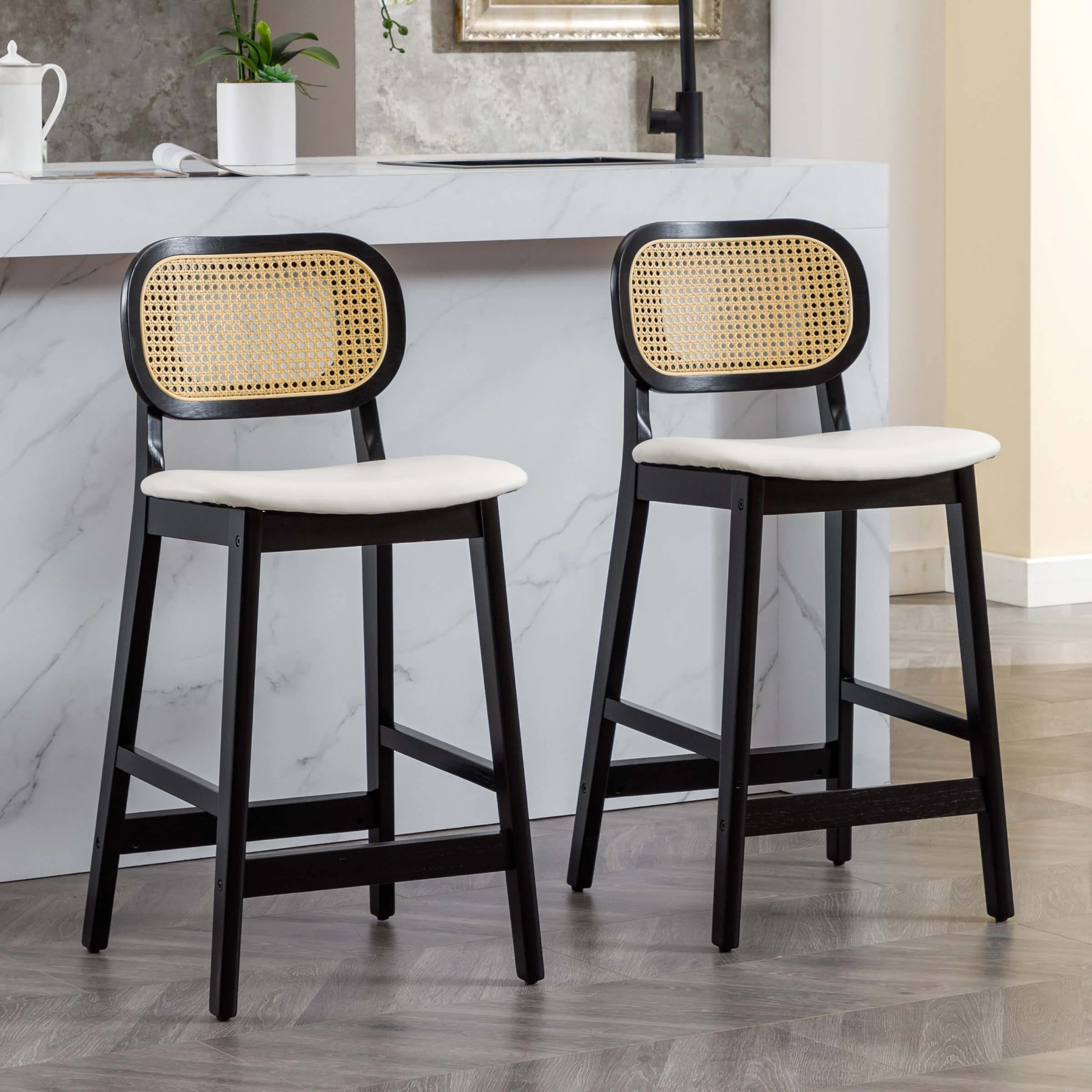 26"H Farmhouse Rattan Back Counter Stools Set of 2 - 5026CS - Image 15