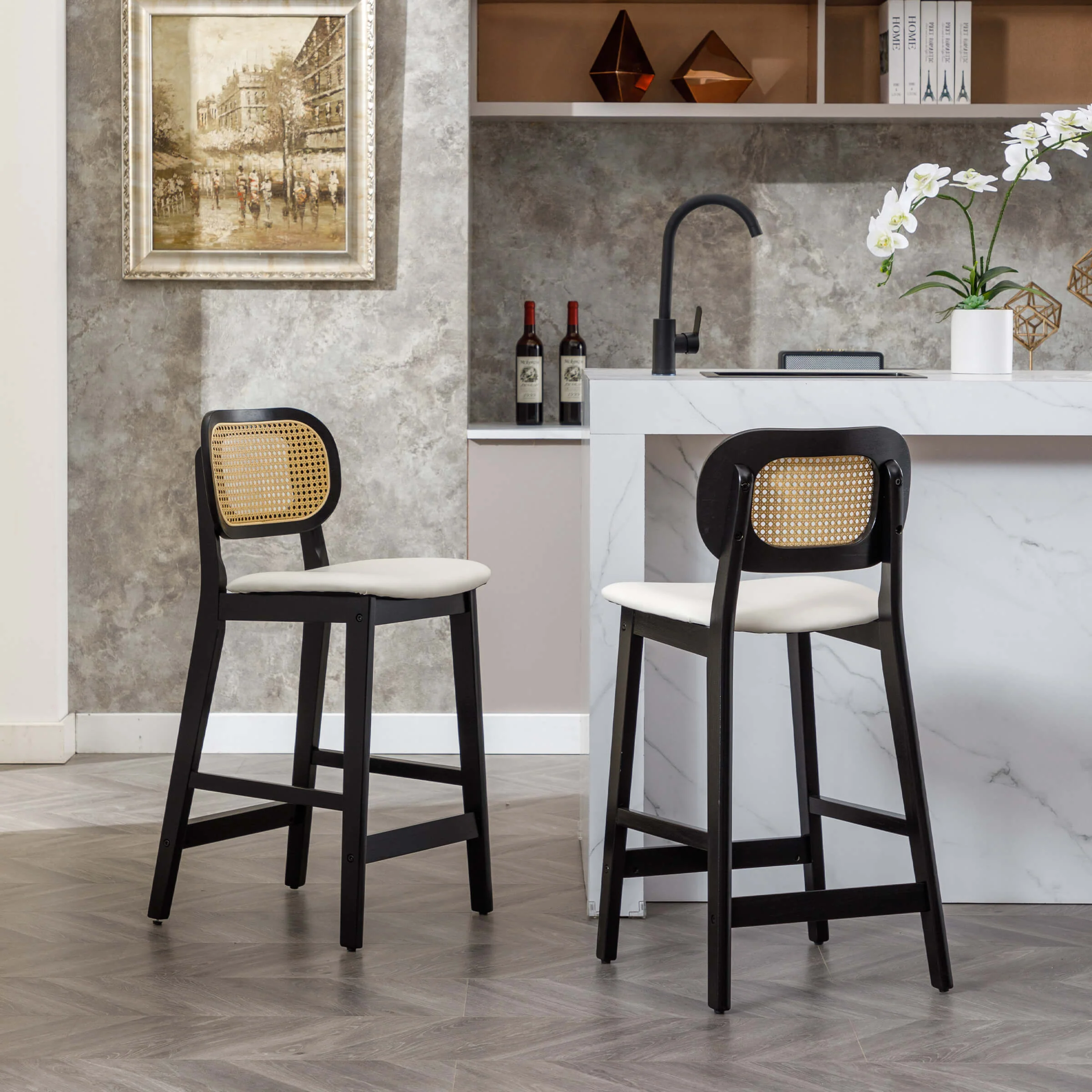 26"H Farmhouse Rattan Back Counter Stools Set of 2 - 5026CS - Image 16