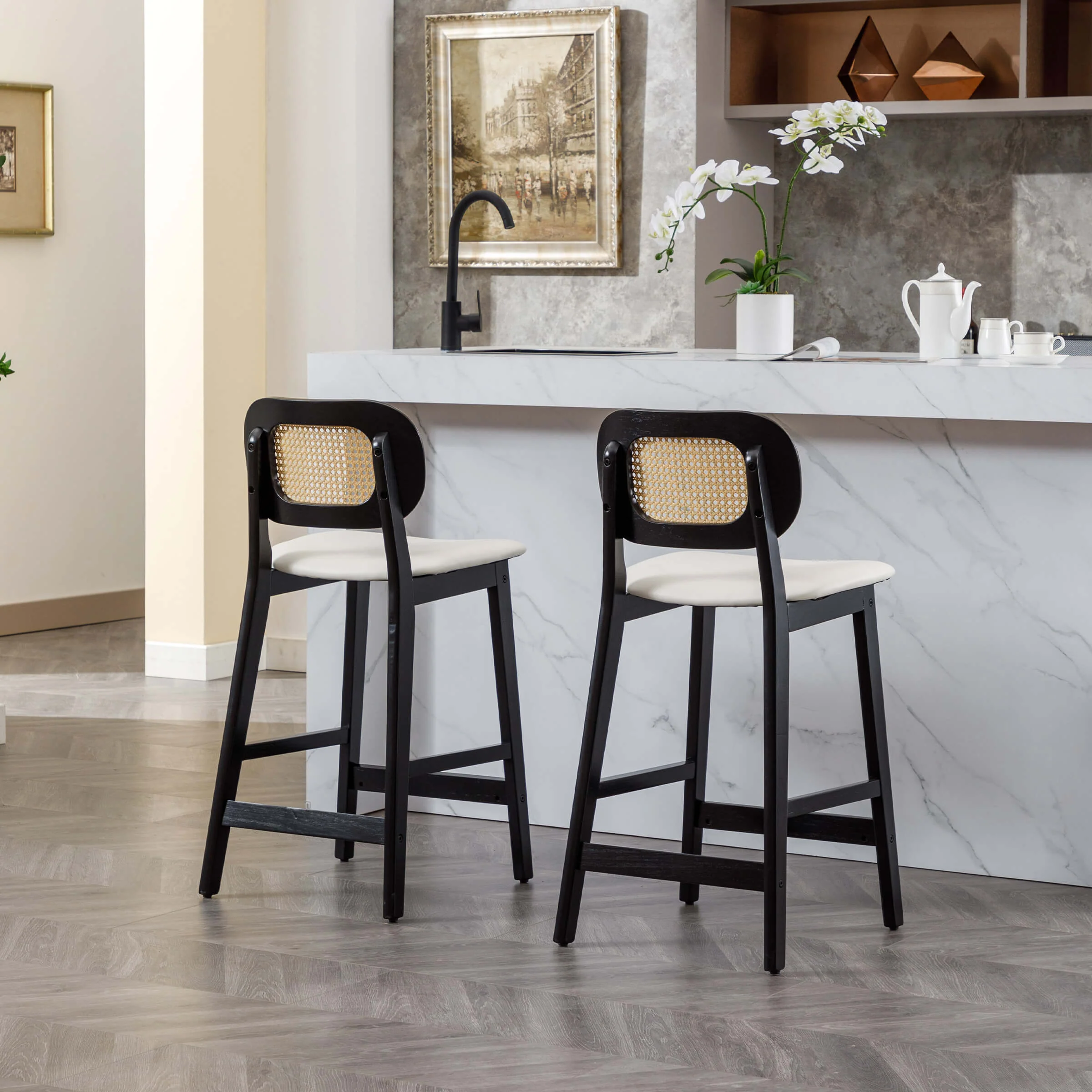 26"H Farmhouse Rattan Back Counter Stools Set of 2 - 5026CS - Image 17
