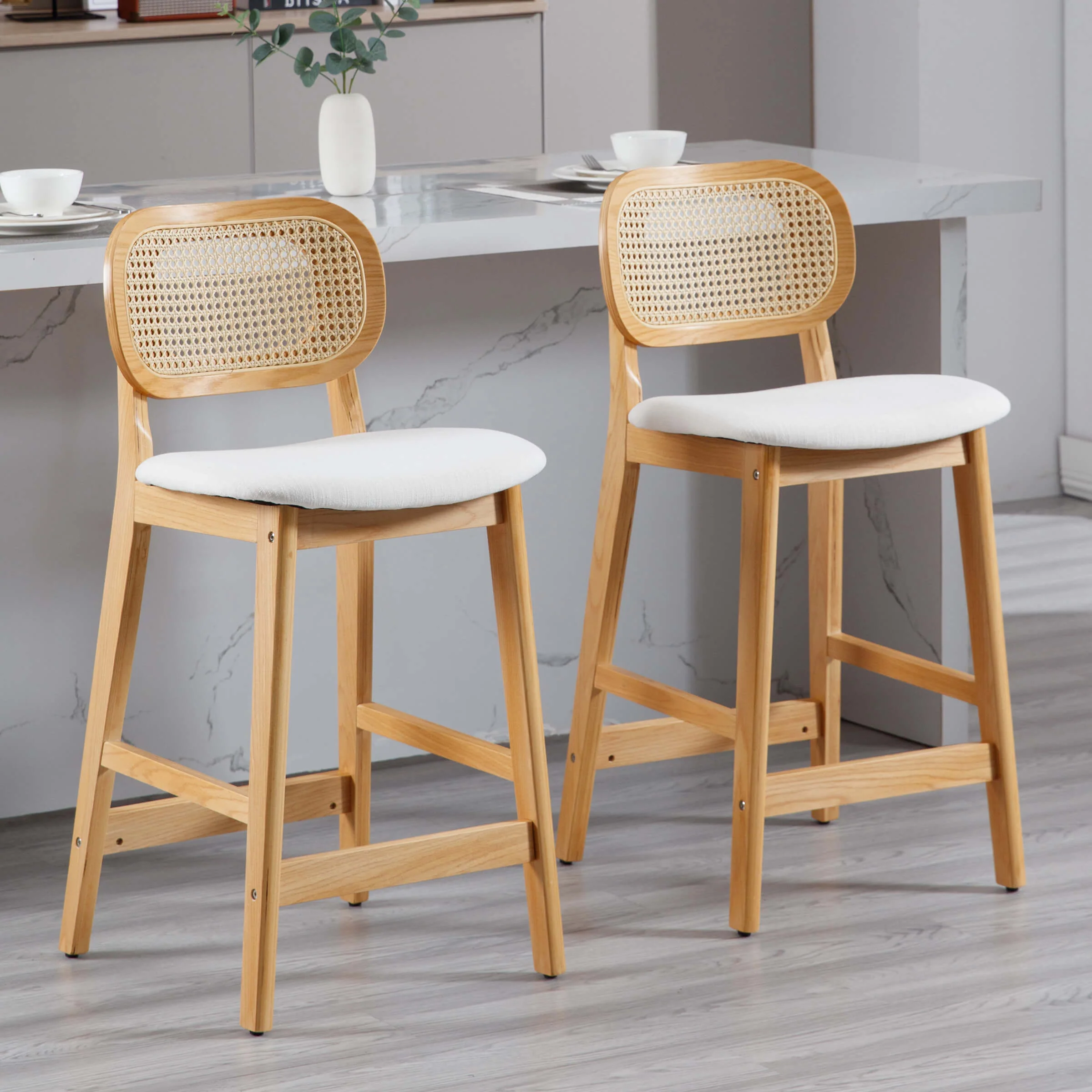 26"H Farmhouse Rattan Back Counter Stools Set of 2 - 5026CS - Image 2