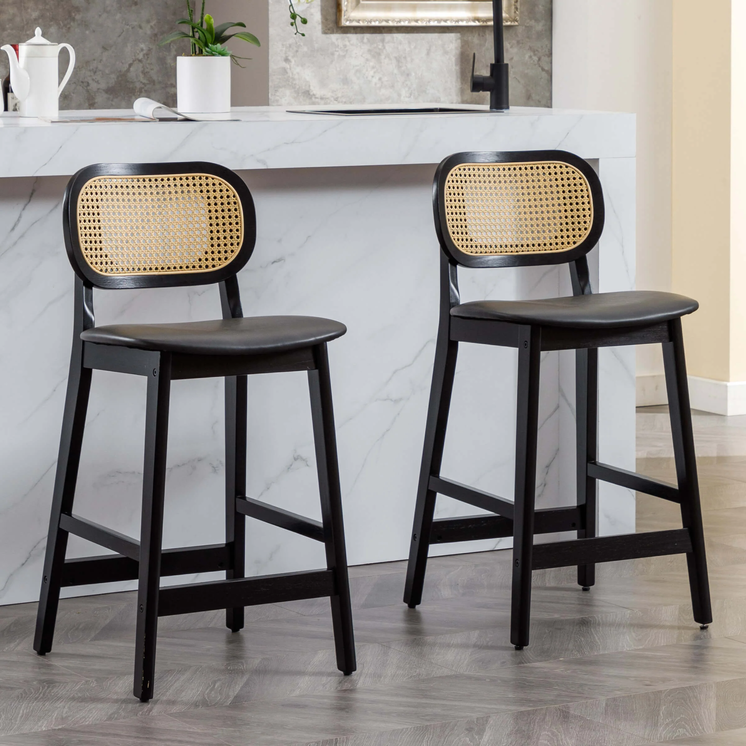 26"H Farmhouse Rattan Back Counter Stools Set of 2 - 5026CS - Image 28