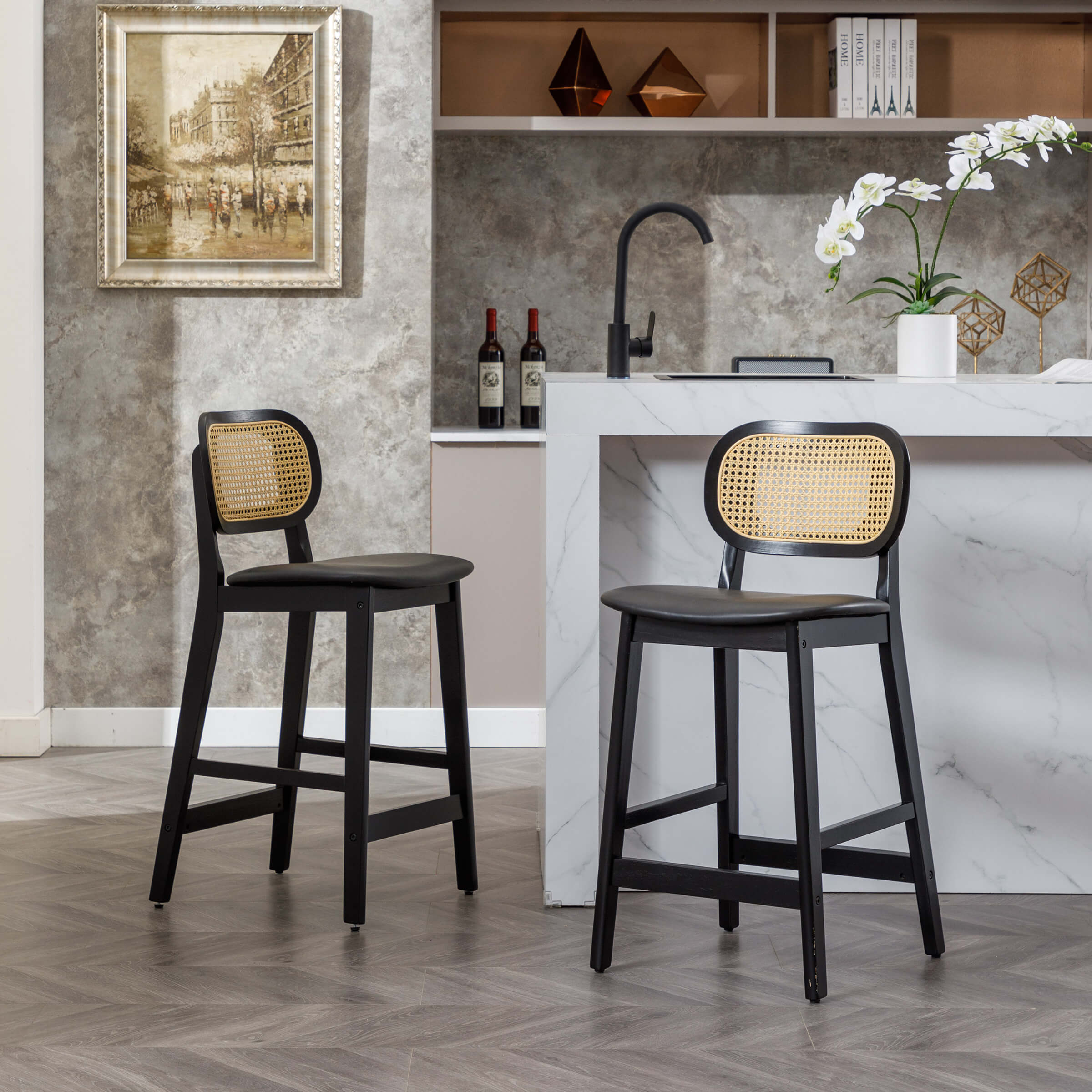 26"H Farmhouse Rattan Back Counter Stools Set of 2 - 5026CS - Image 29