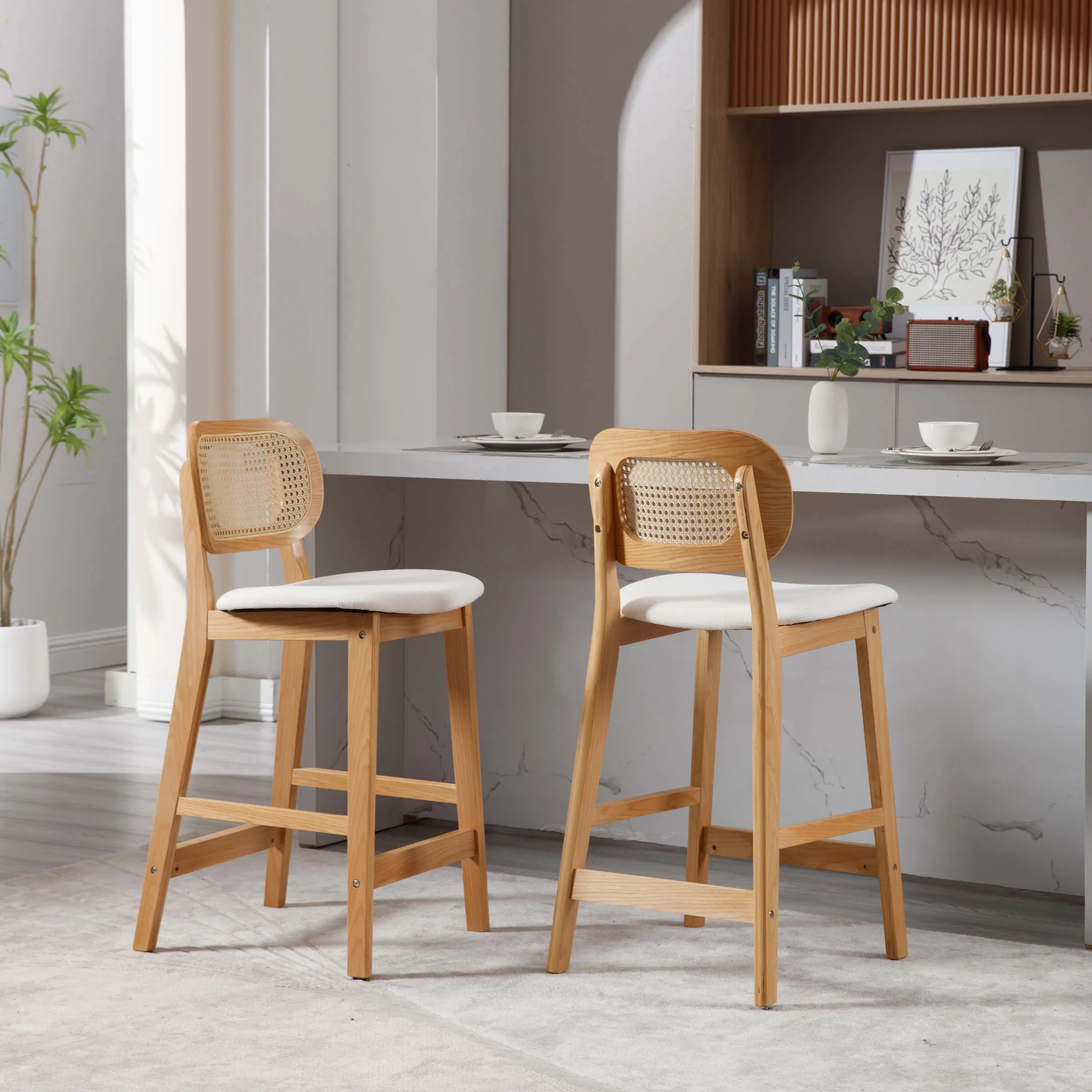 26"H Farmhouse Rattan Back Counter Stools Set of 2 - 5026CS - Image 3