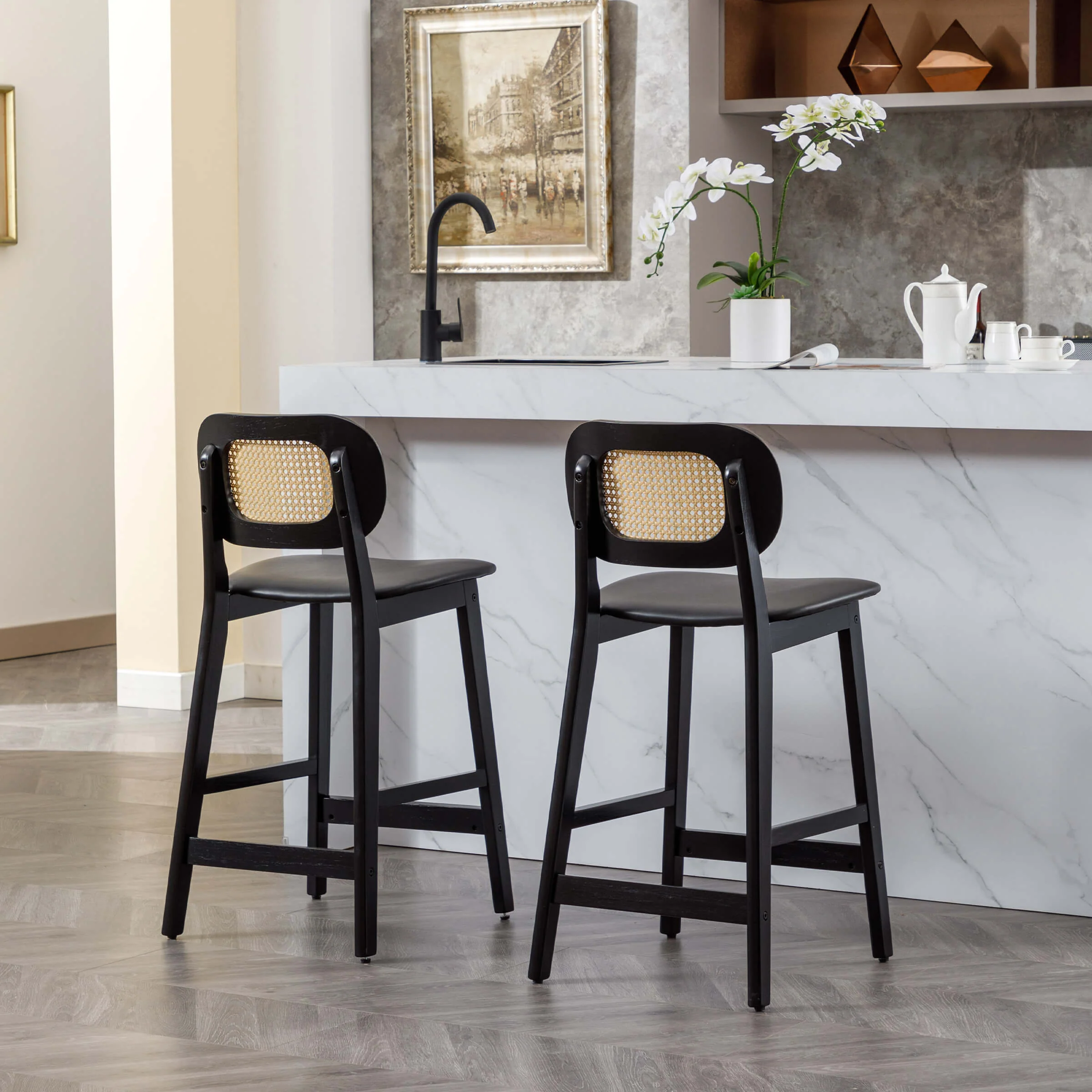 26"H Farmhouse Rattan Back Counter Stools Set of 2 - 5026CS - Image 30