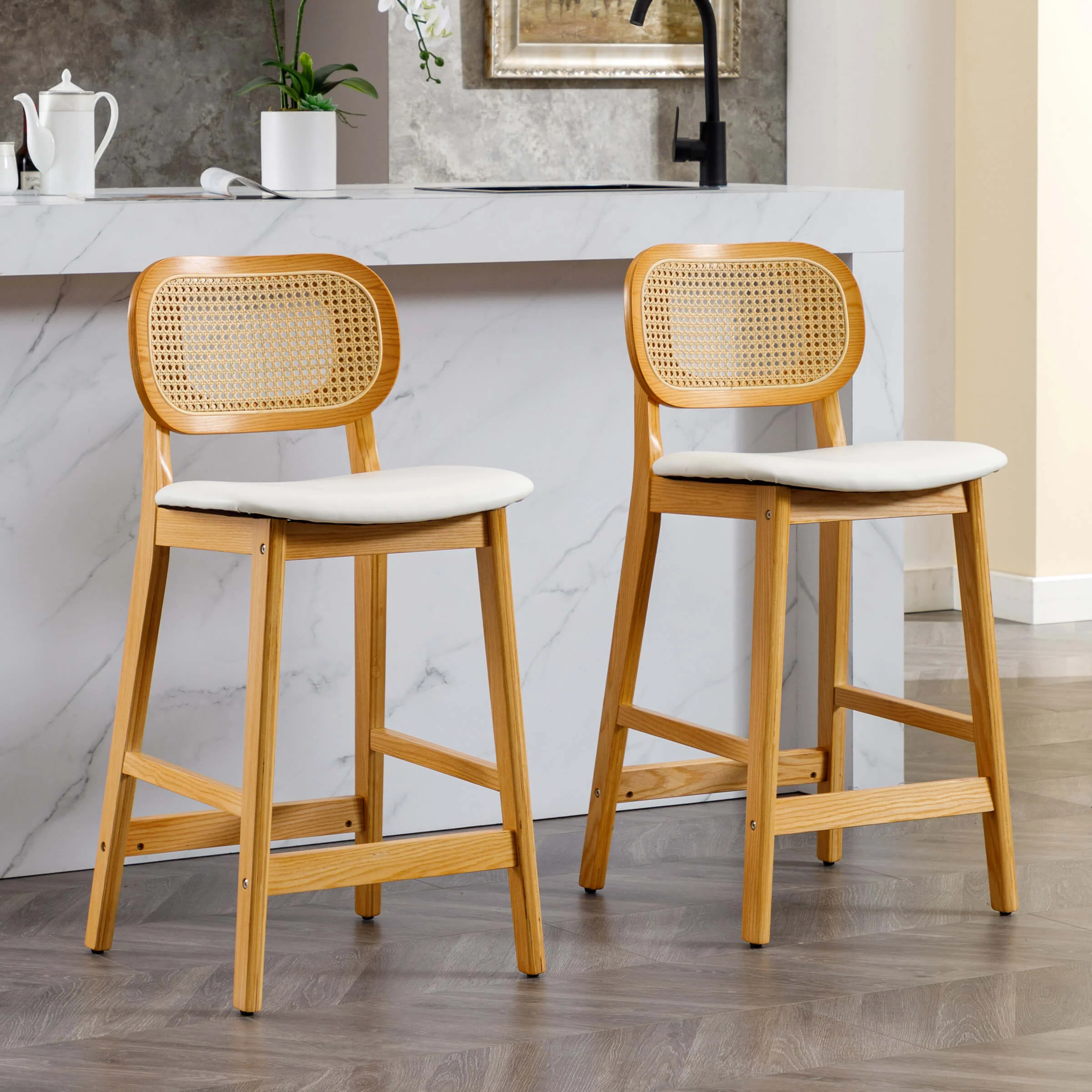 26"H Farmhouse Rattan Back Counter Stools Set of 2 - 5026CS - Image 34