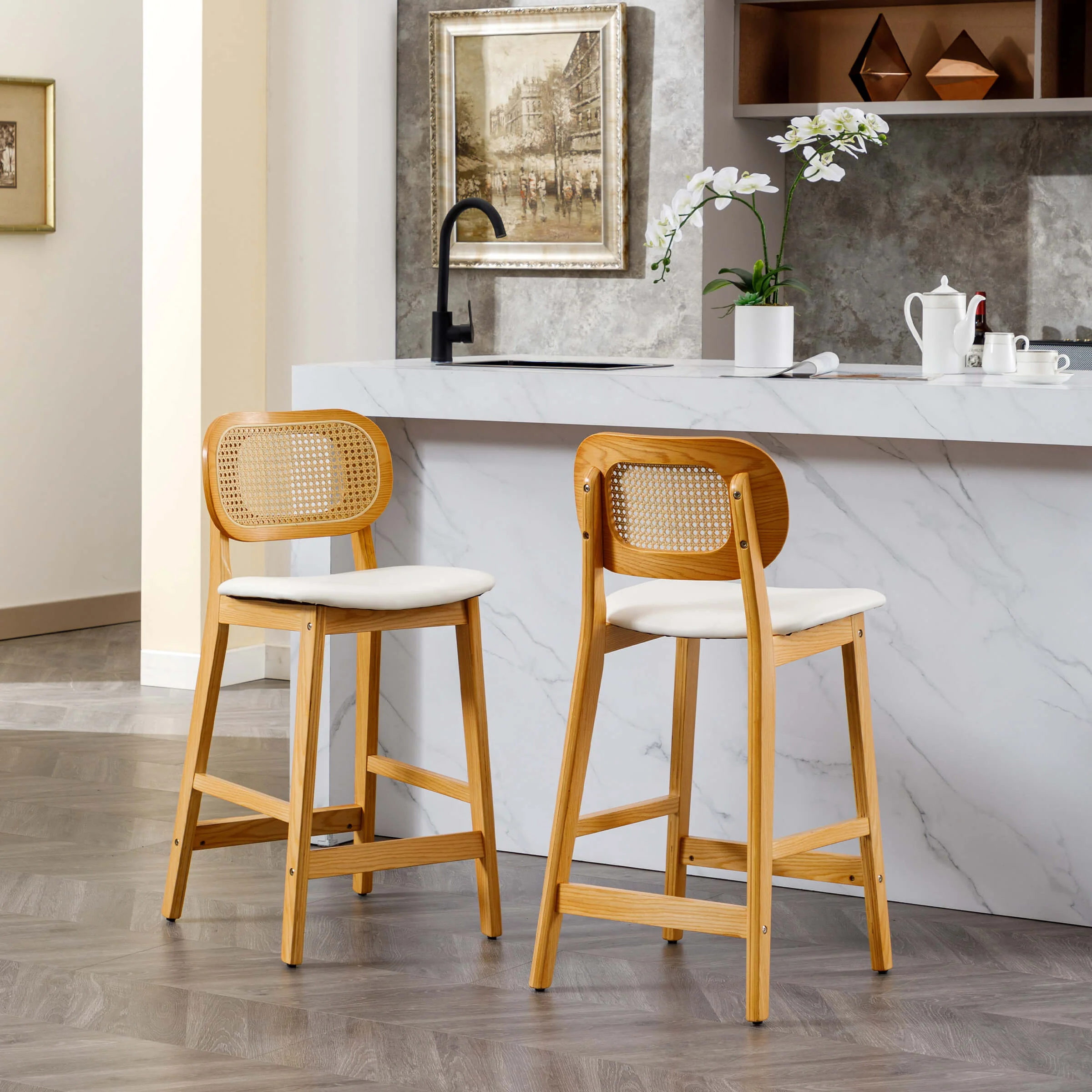 26"H Farmhouse Rattan Back Counter Stools Set of 2 - 5026CS - Image 35