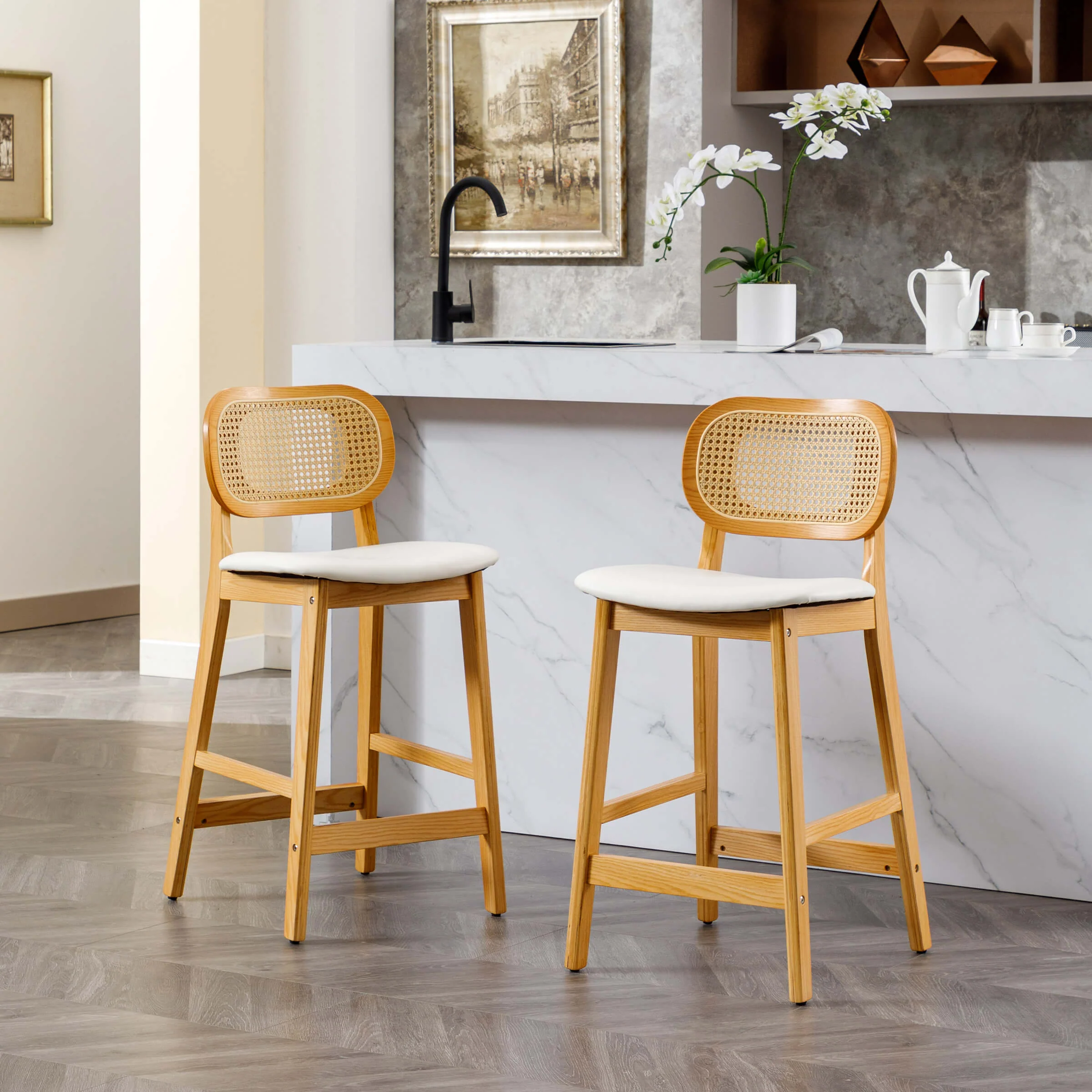 26"H Farmhouse Rattan Back Counter Stools Set of 2 - 5026CS - Image 36
