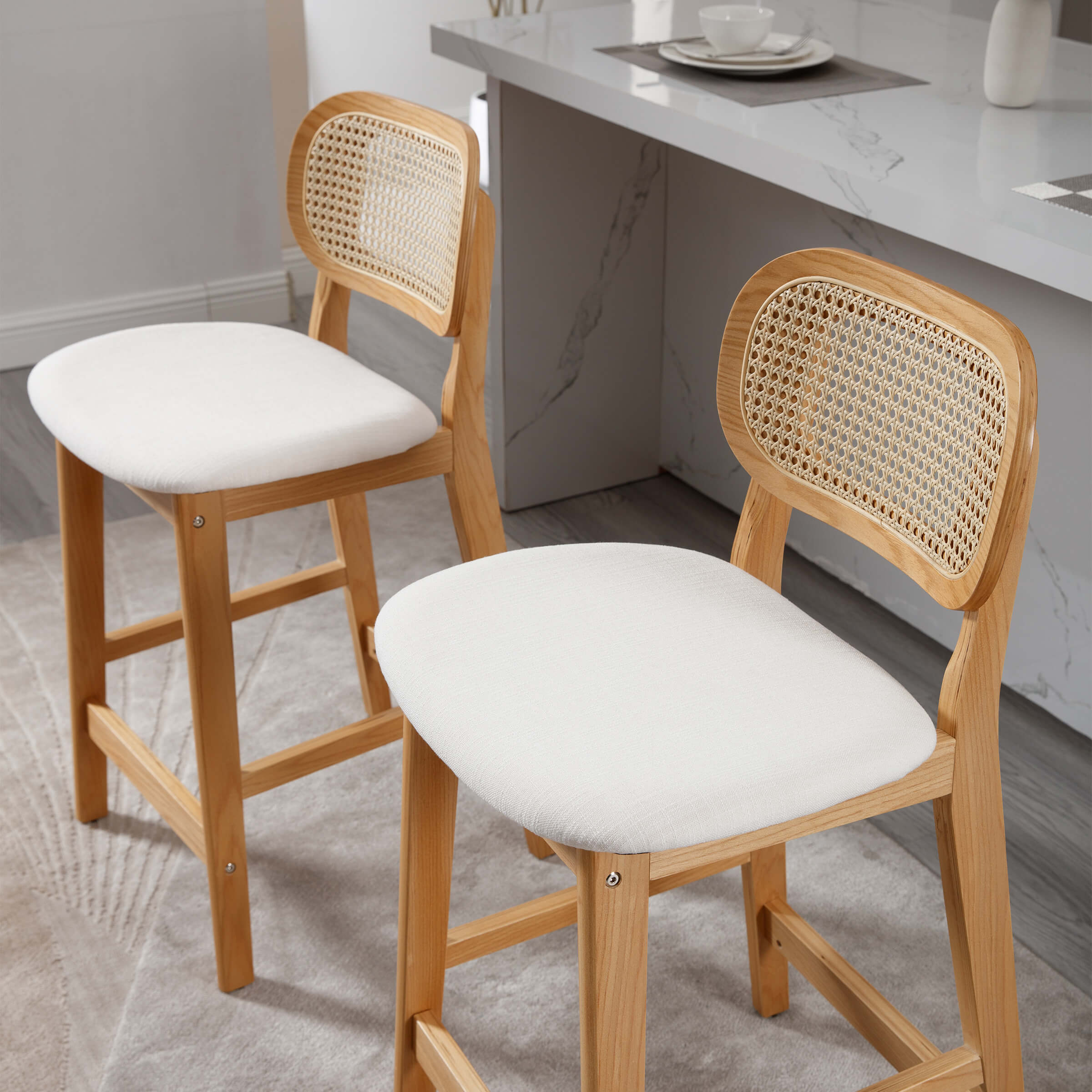 26"H Farmhouse Rattan Back Counter Stools Set of 2 - 5026CS - Image 4