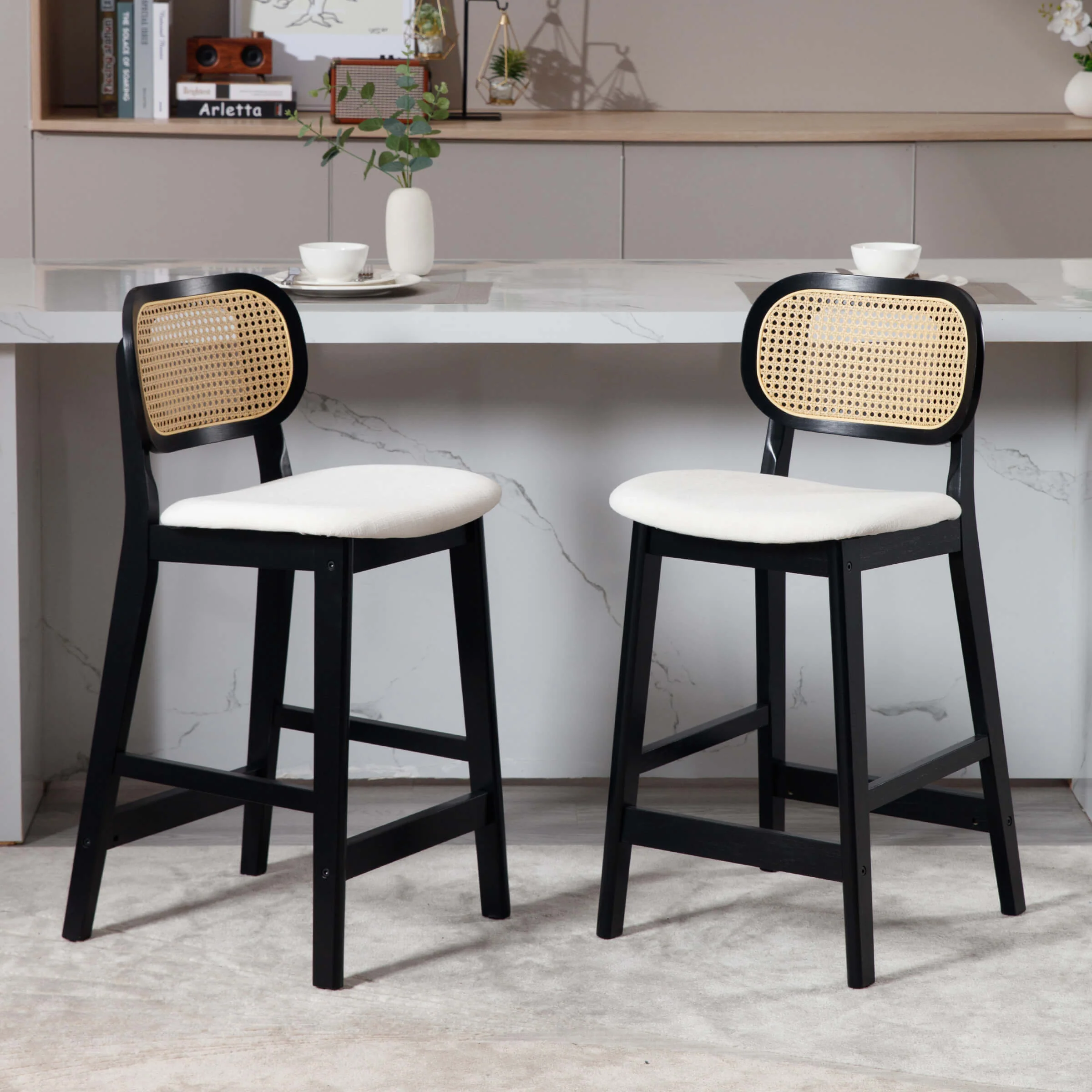 26"H Farmhouse Rattan Back Counter Stools Set of 2 - 5026CS - Image 41