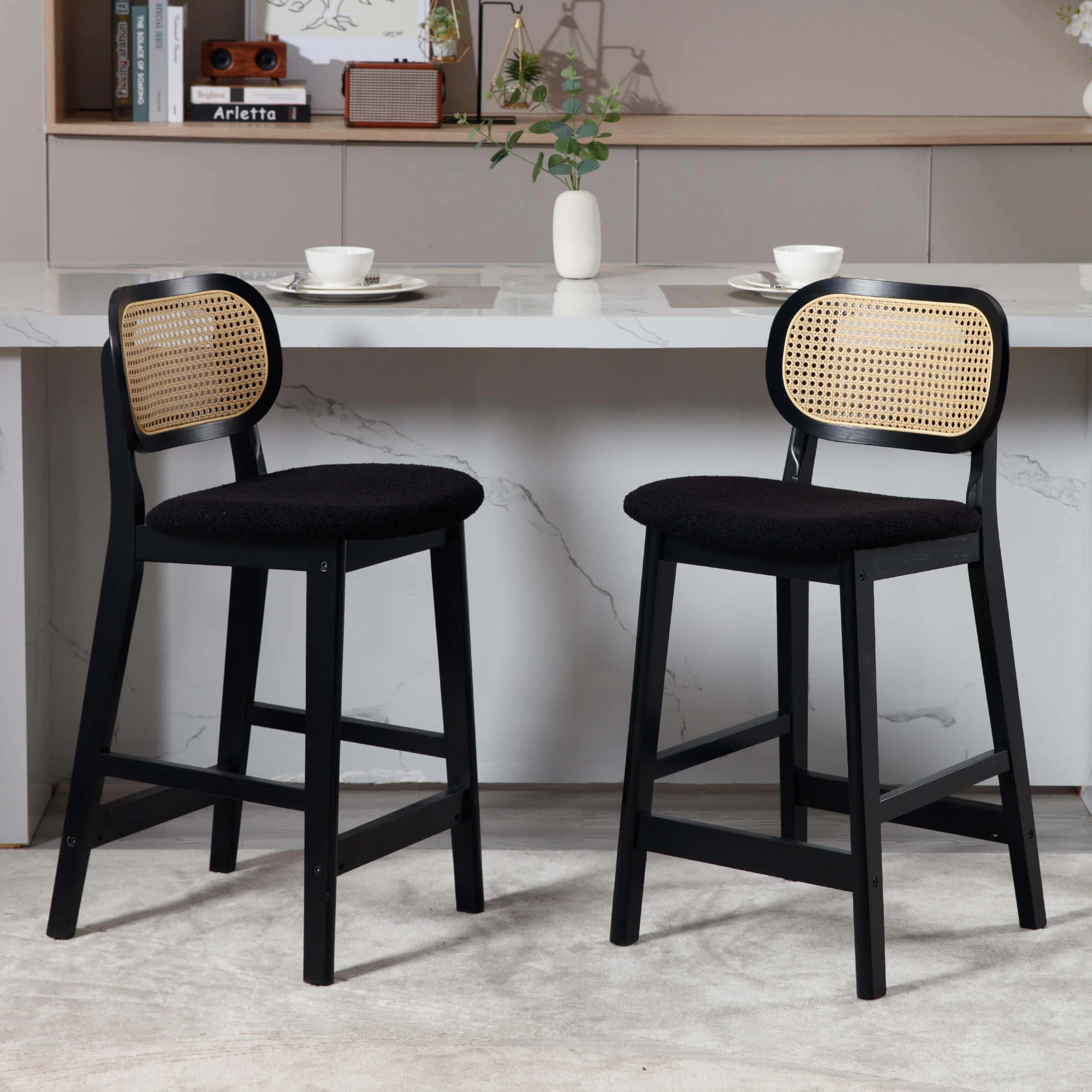 26"H Farmhouse Rattan Back Counter Stools Set of 2 - 5026CS - Image 47