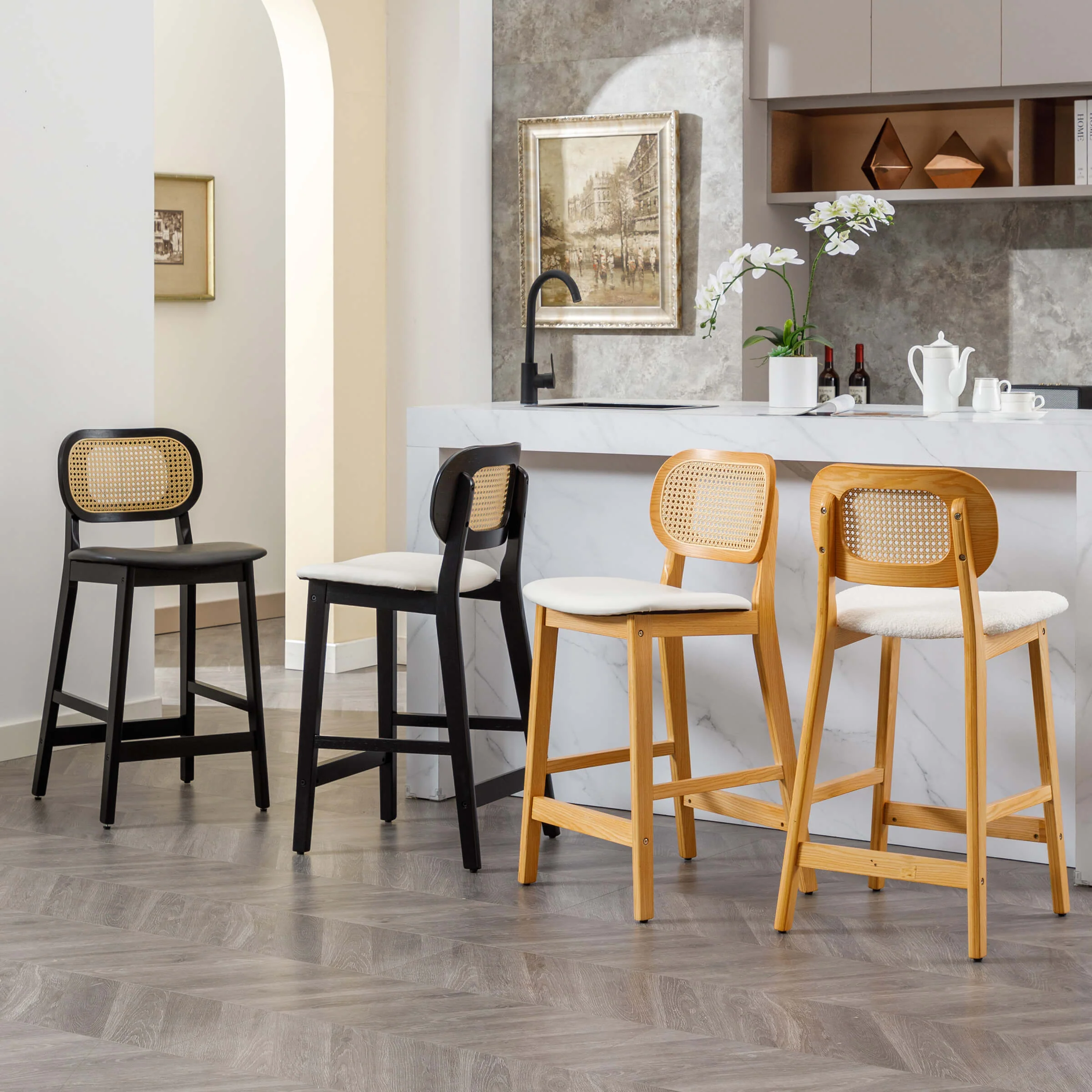 26"H Farmhouse Rattan Back Counter Stools Set of 2 - 5026CS - Image 52