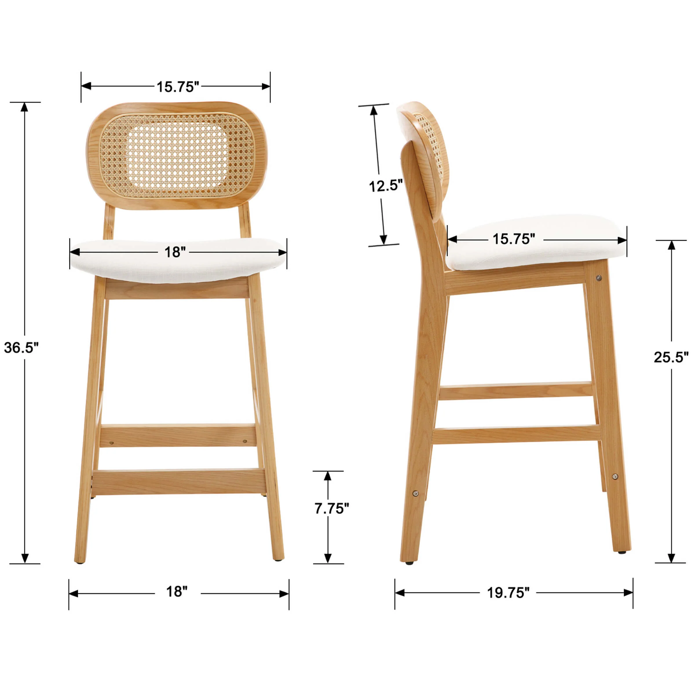 26"H Farmhouse Rattan Back Counter Stools Set of 2 - 5026CS - Image 8