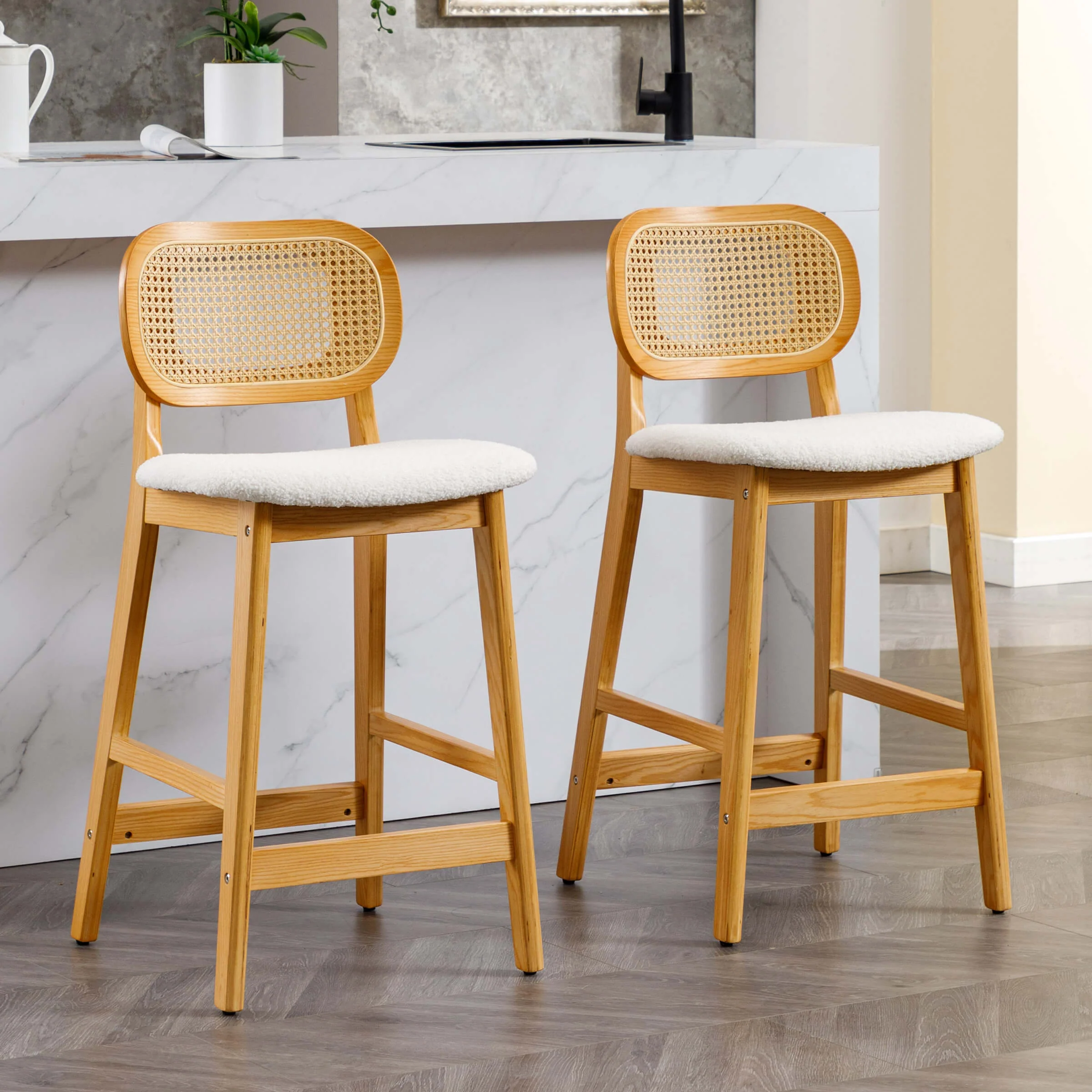 26"H Farmhouse Rattan Back Counter Stools Set of 2 - 5026CS - Image 9