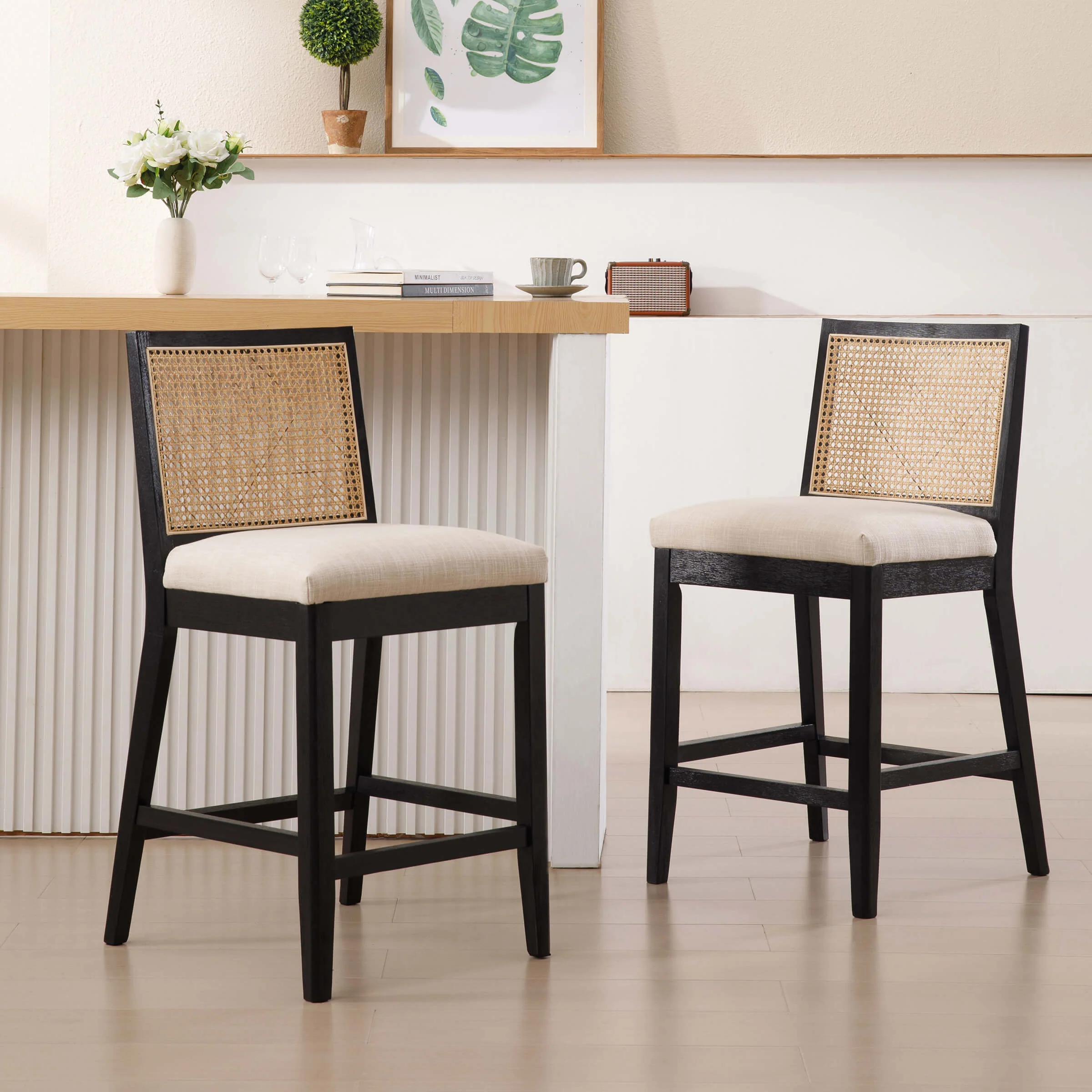 26.5"H Rattan Back Wood Counter Stools Set of 2 - 5802CS - Image 14