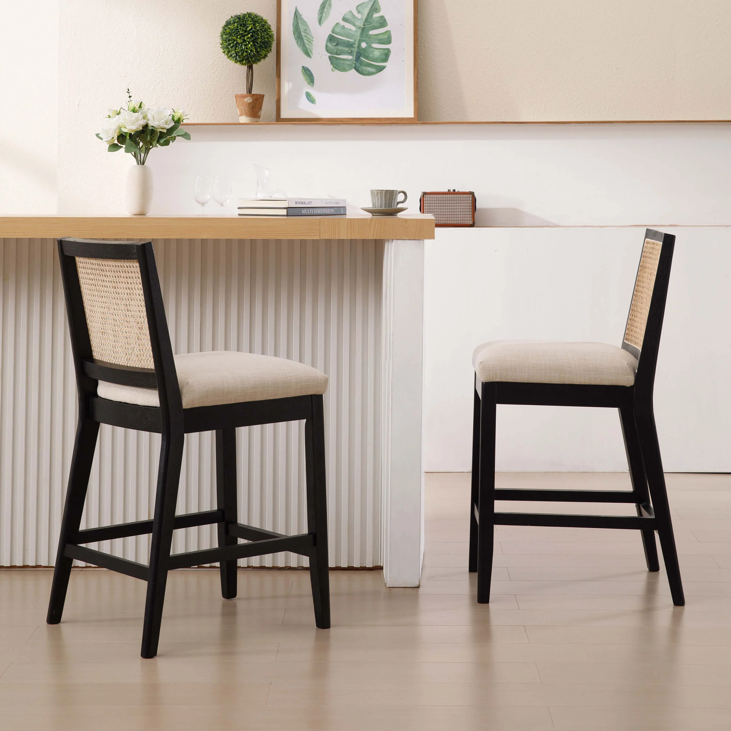 26.5"H Rattan Back Wood Counter Stools Set of 2 - 5802CS - Image 15