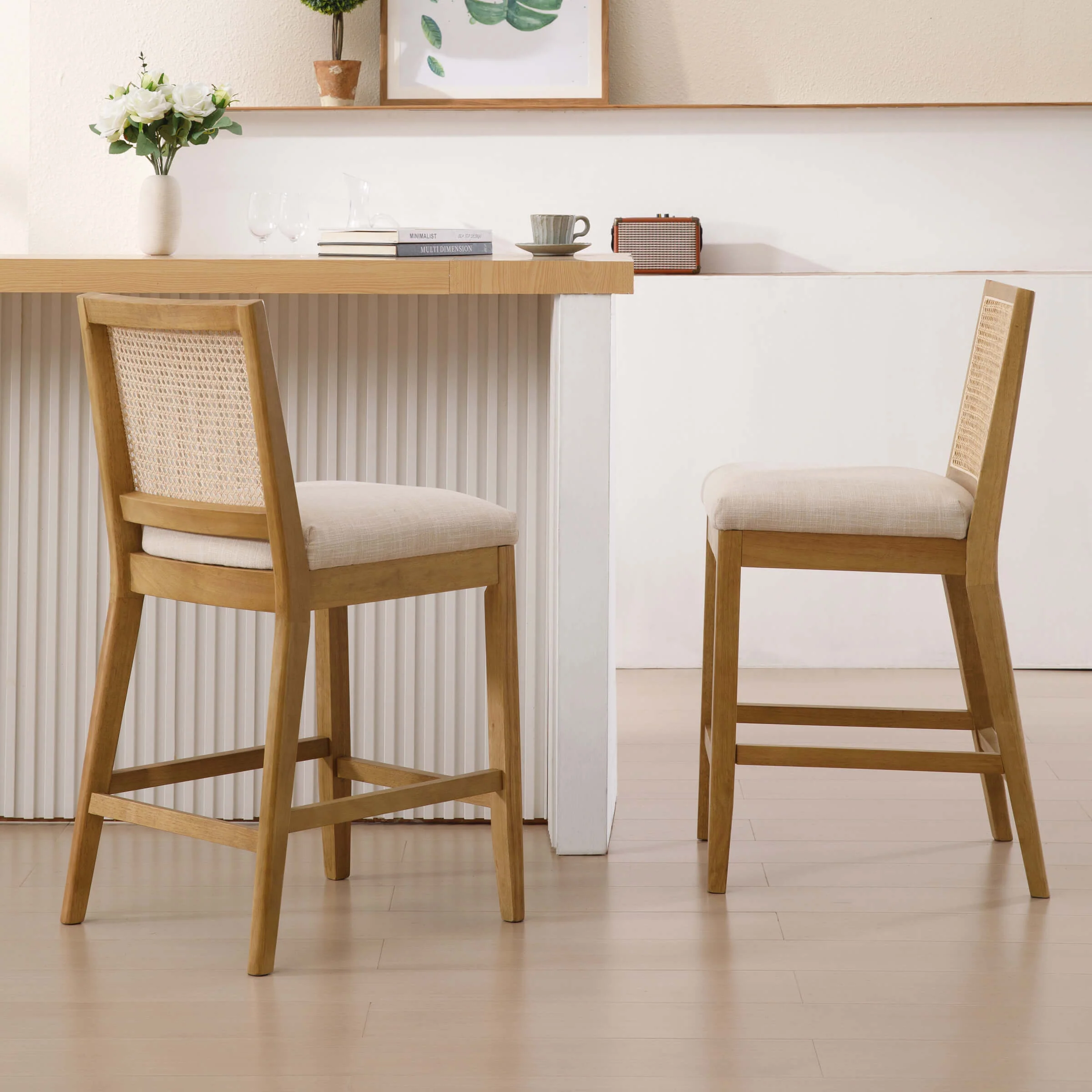 26.5"H Rattan Back Wood Counter Stools Set of 2 - 5802CS - Image 2