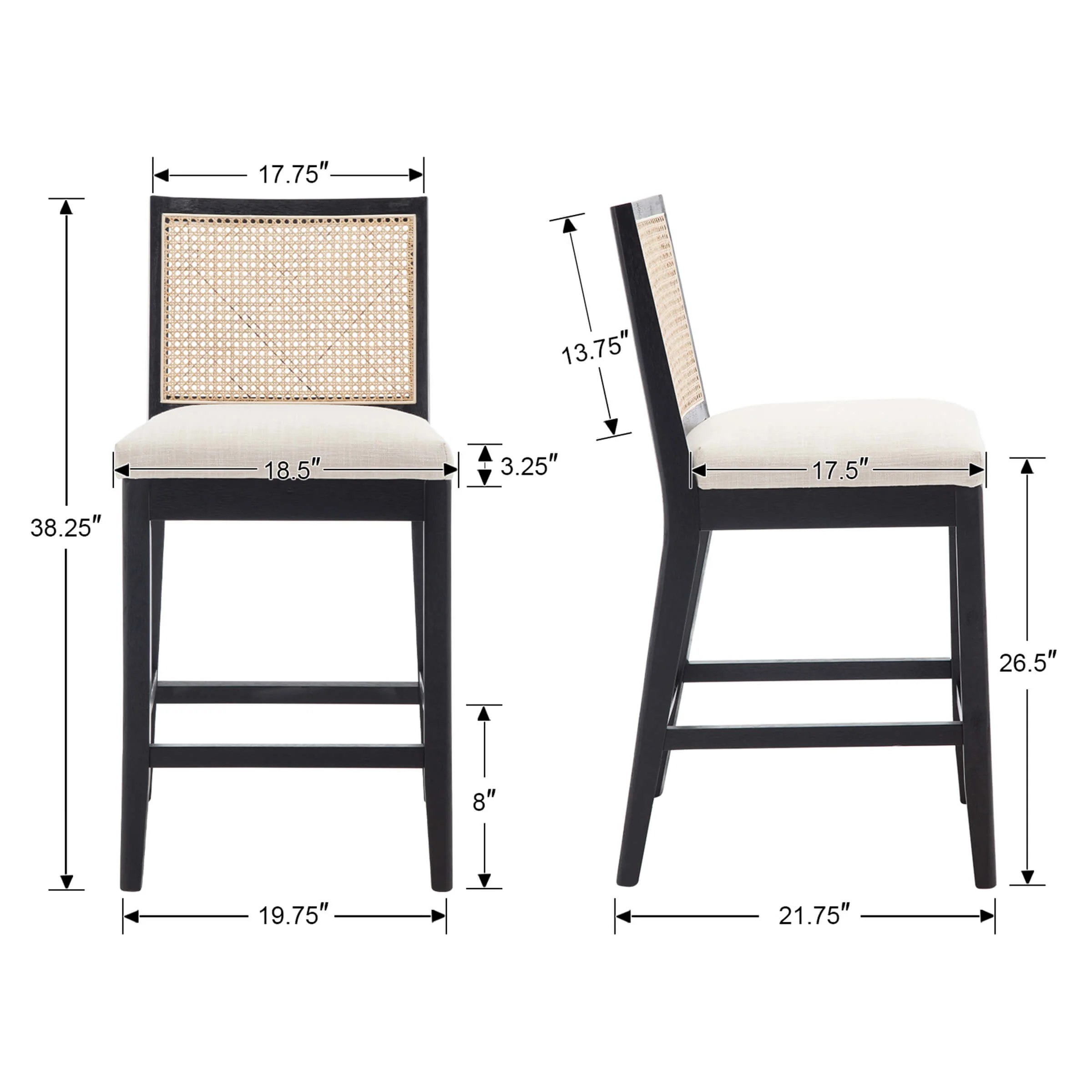 26.5"H Rattan Back Wood Counter Stools Set of 2 - 5802CS - Image 20