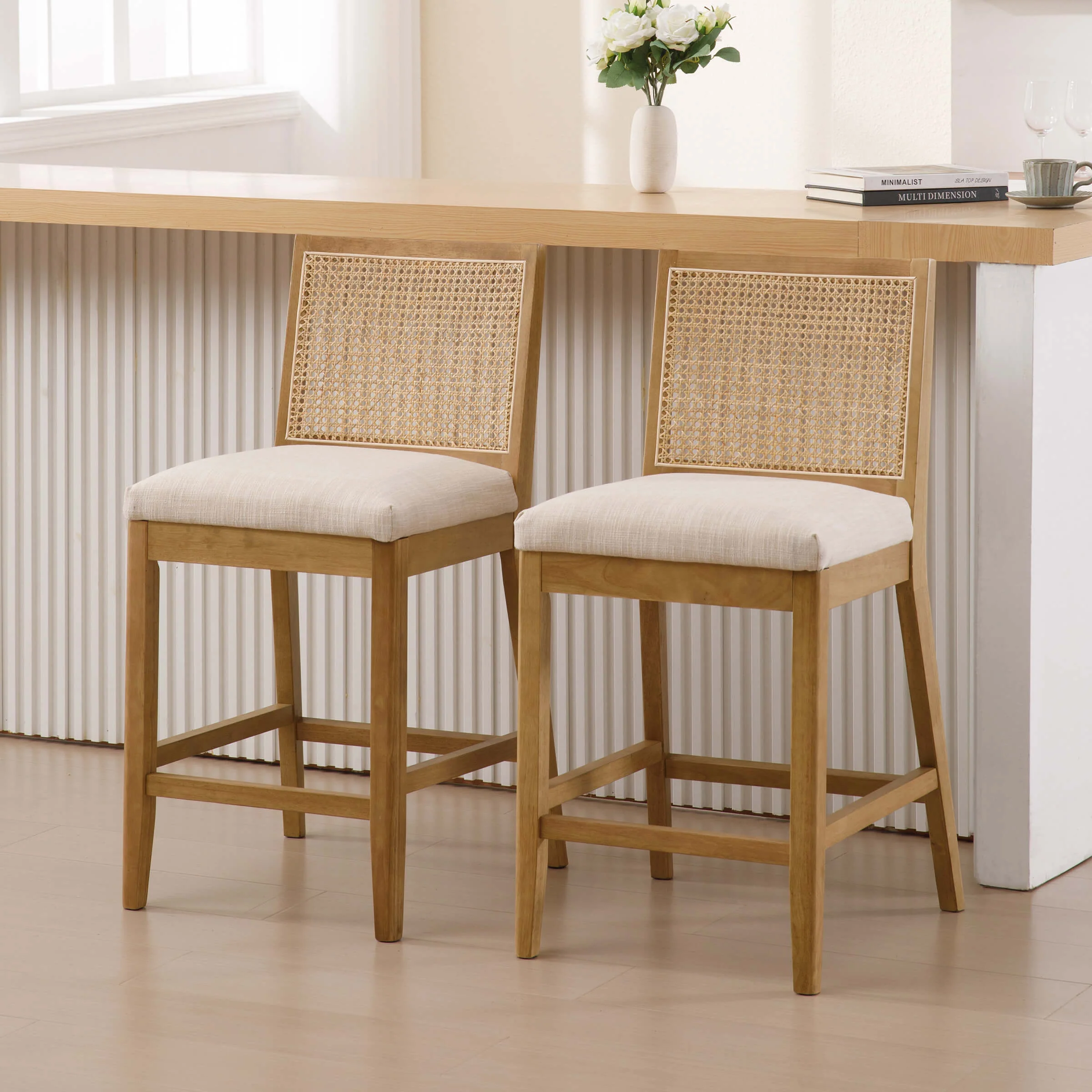 26.5"H Rattan Back Wood Counter Stools Set of 2 - 5802CS - Image 3