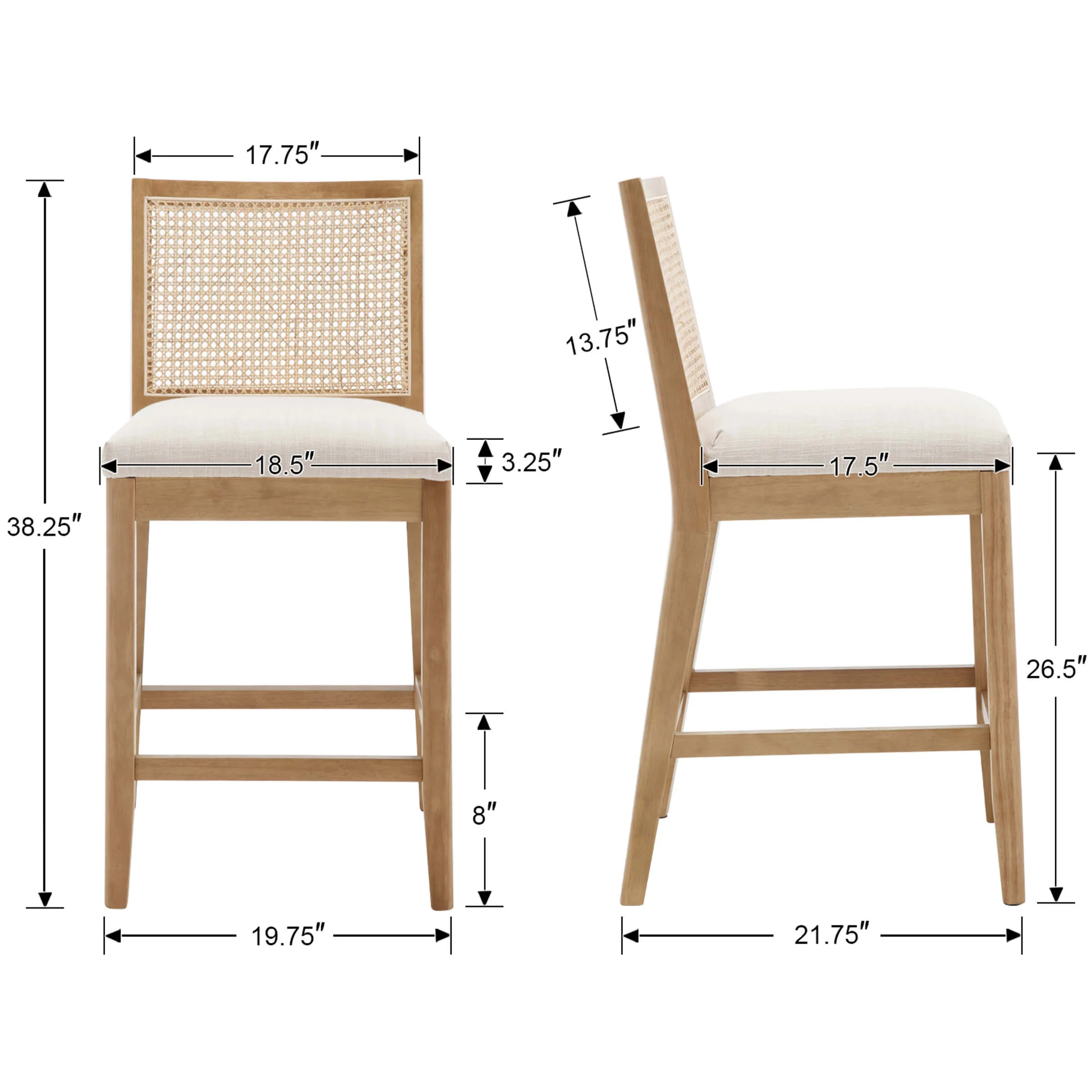 26.5"H Rattan Back Wood Counter Stools Set of 2 - 5802CS - Image 7