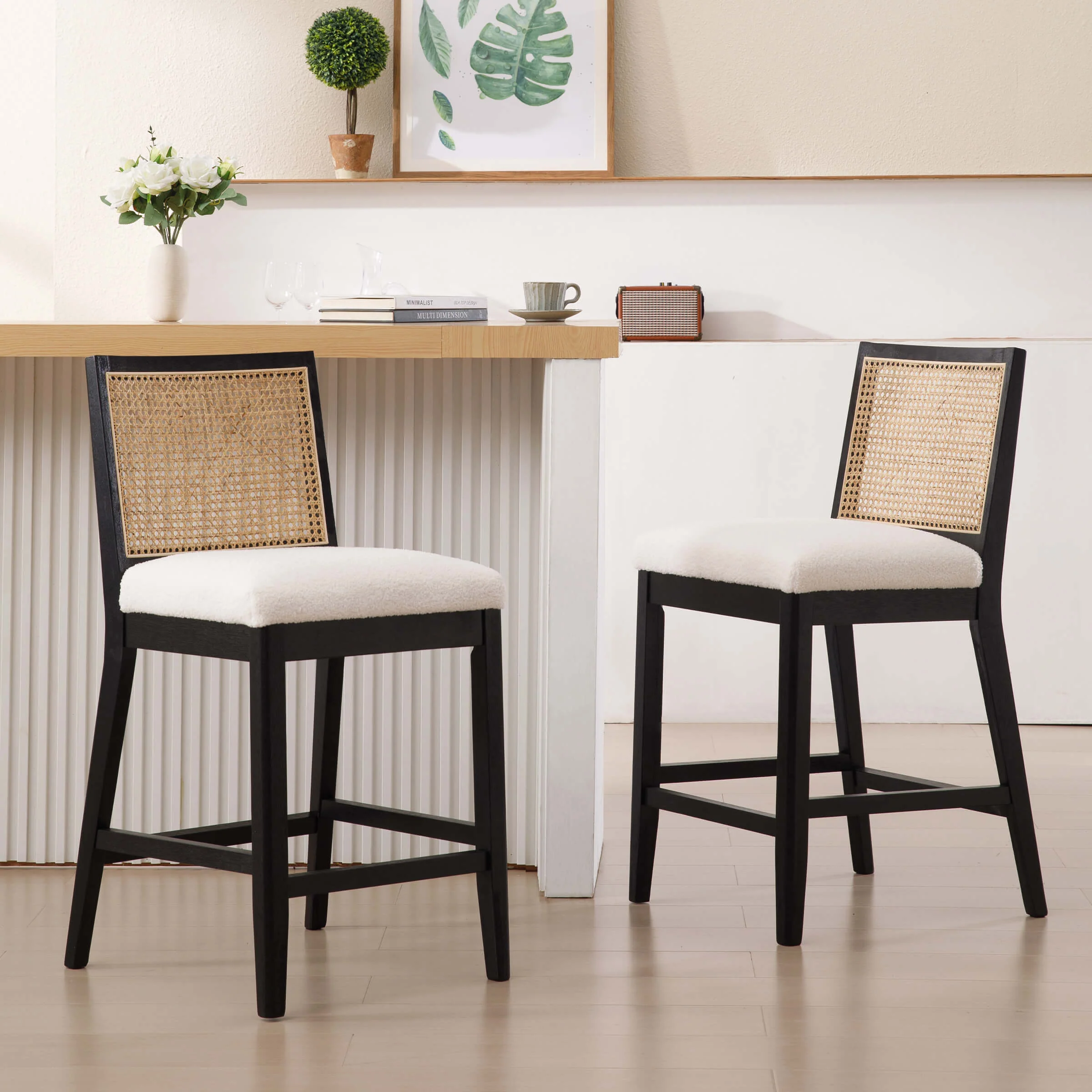 26.5"H Rattan Back Wood Counter Stools Set of 2 - 5802CS - Image 8