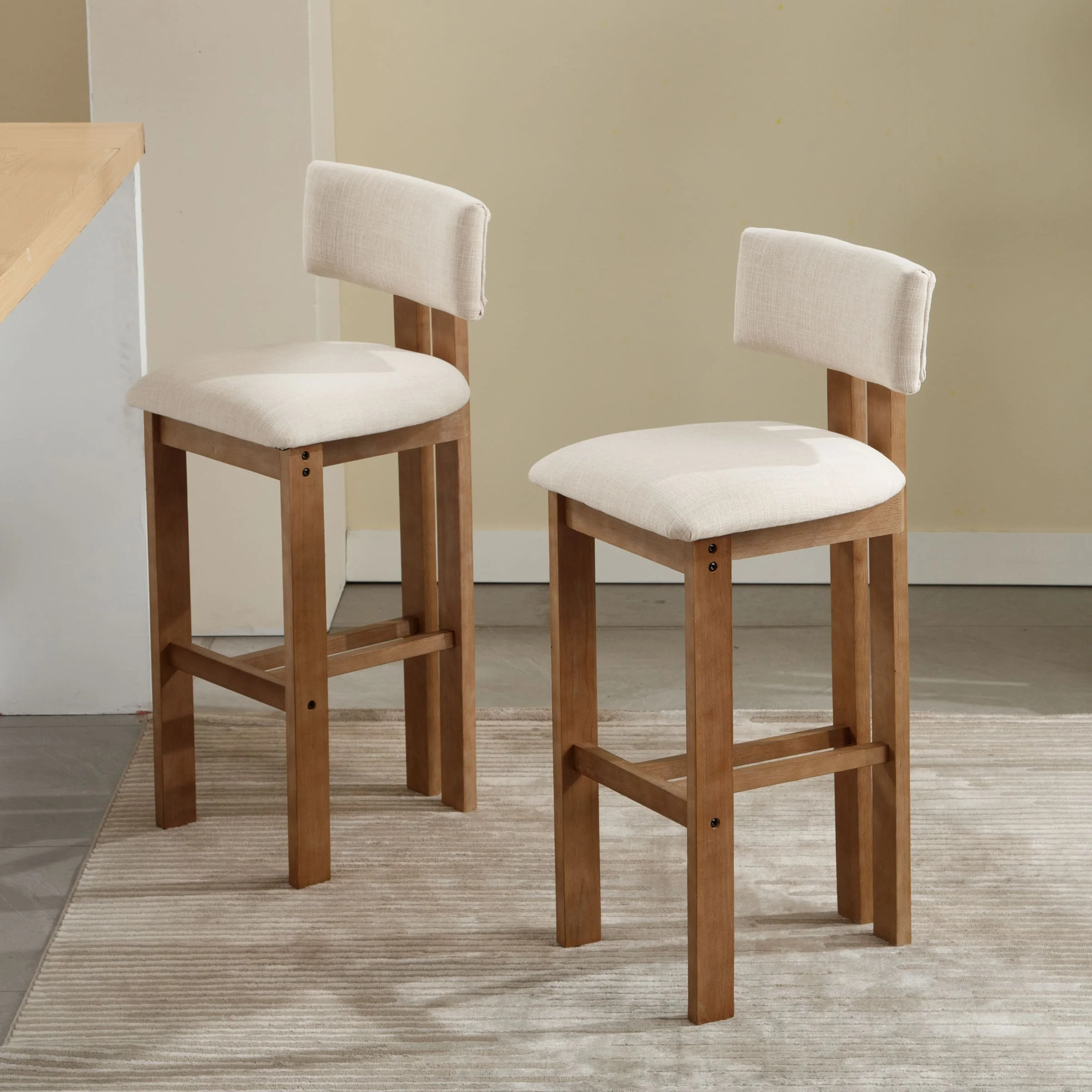 26"H & 30"H Upholstered Rubber Wood Stools Set of 2 - 5812 - Image 10