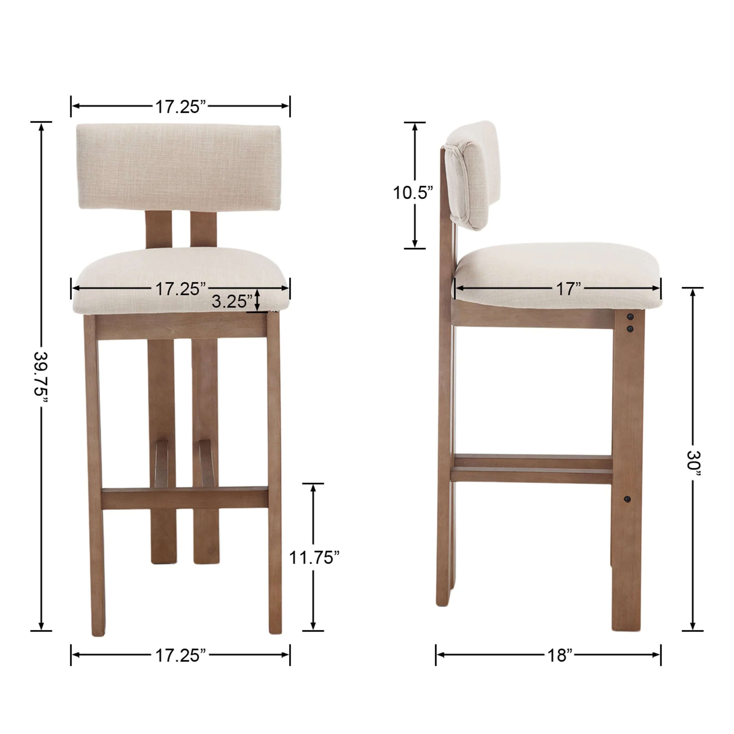 26"H & 30"H Upholstered Rubber Wood Stools Set of 2 - 5812 - Image 11