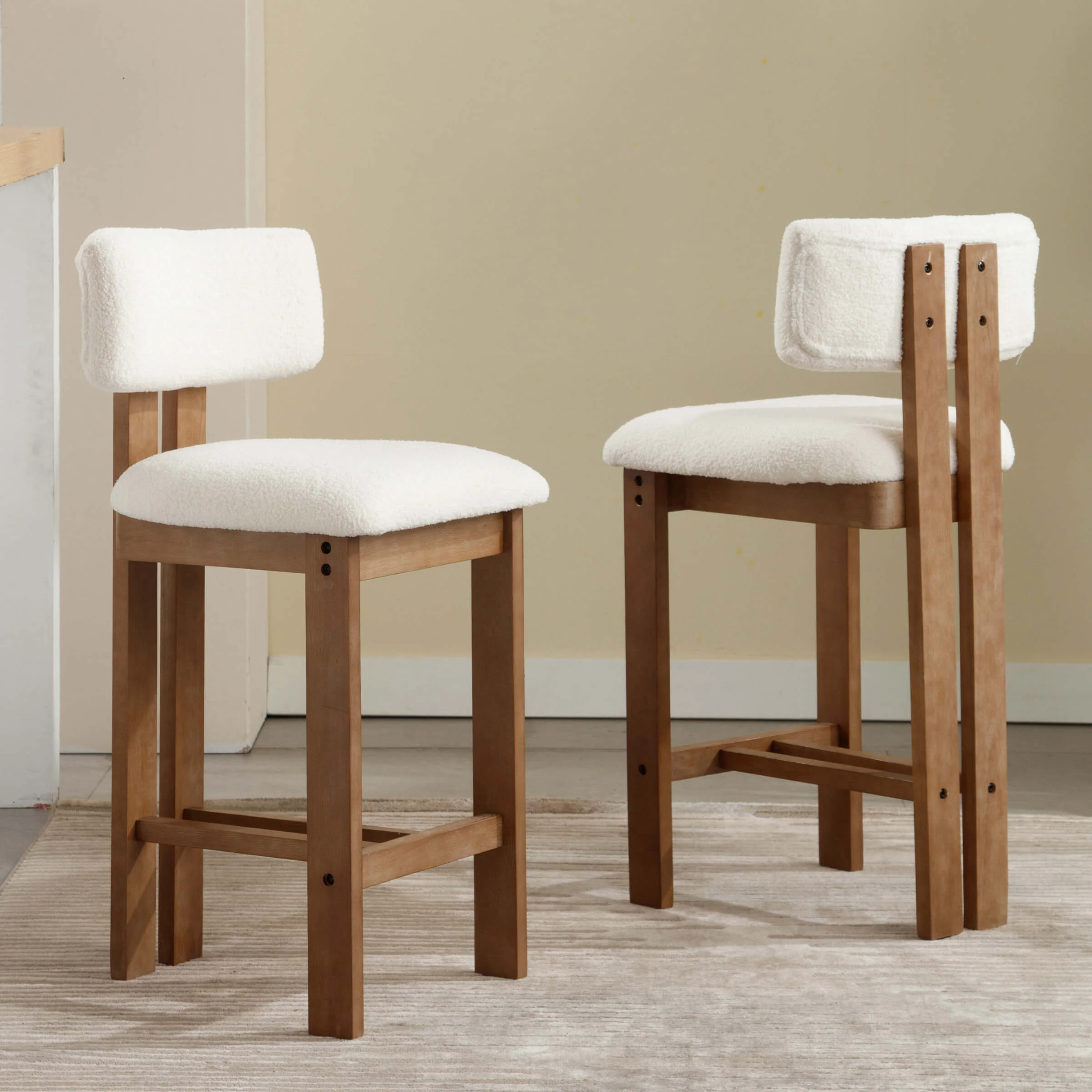26"H & 30"H Upholstered Rubber Wood Stools Set of 2 - 5812 - Image 13