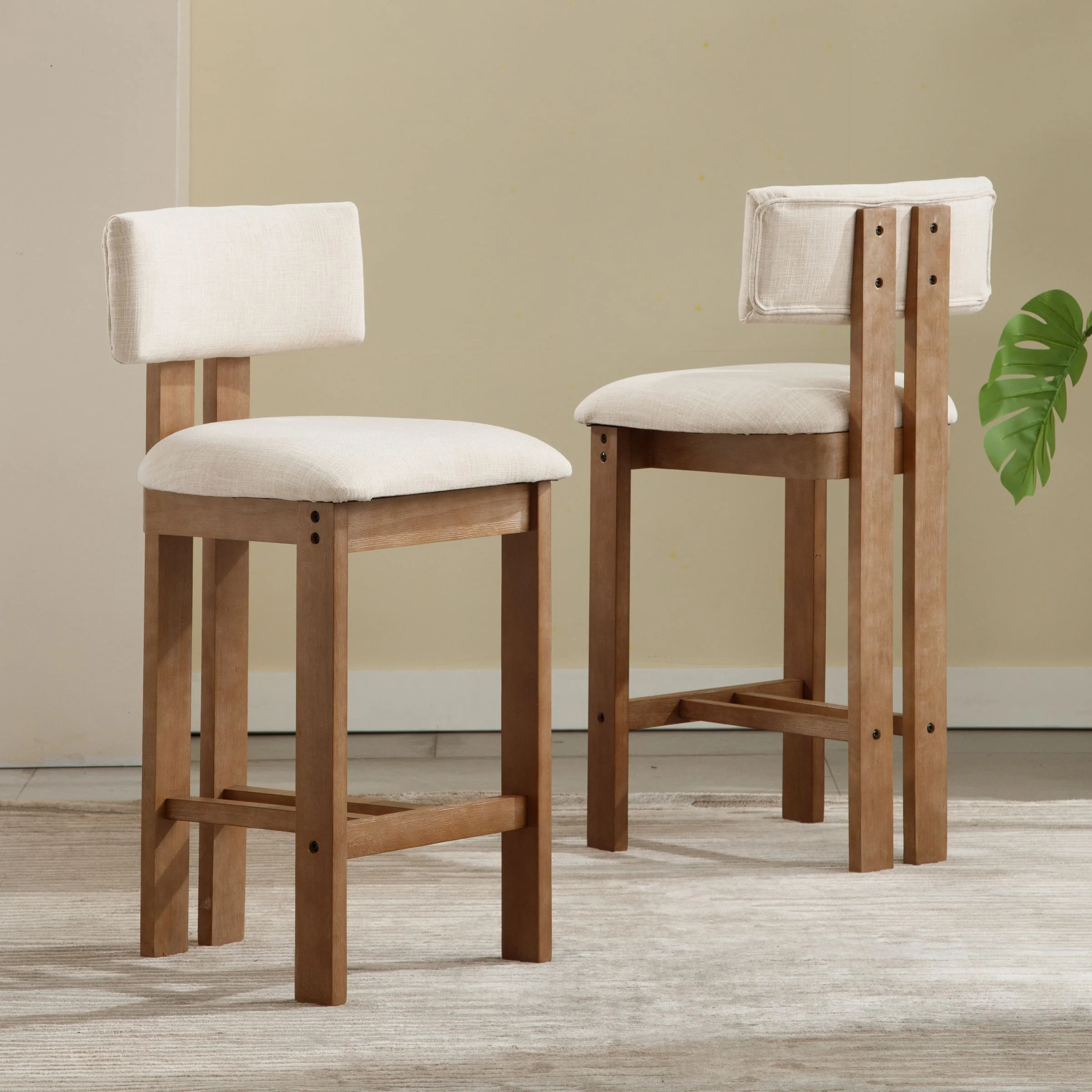 26"H & 30"H Upholstered Rubber Wood Stools Set of 2 - 5812 - Image 2