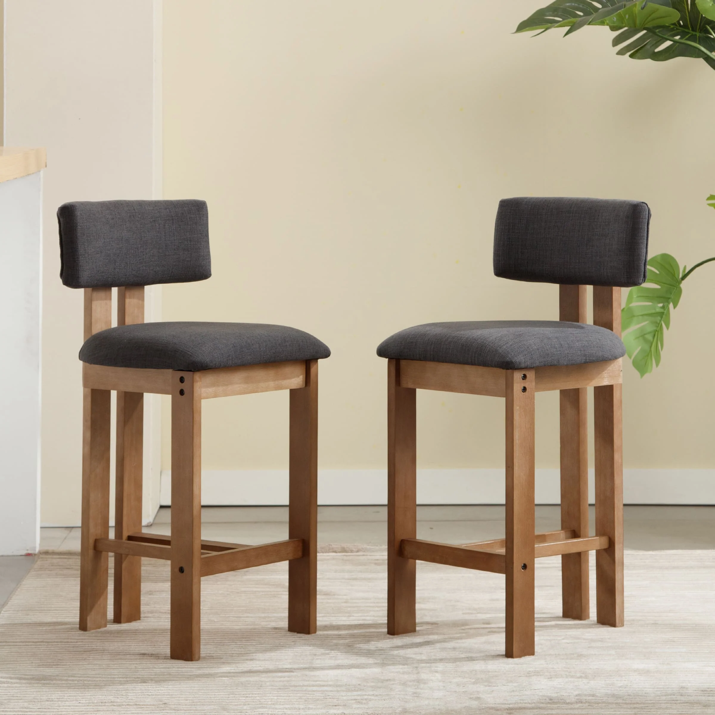 26"H & 30"H Upholstered Rubber Wood Stools Set of 2 - 5812 - Image 21