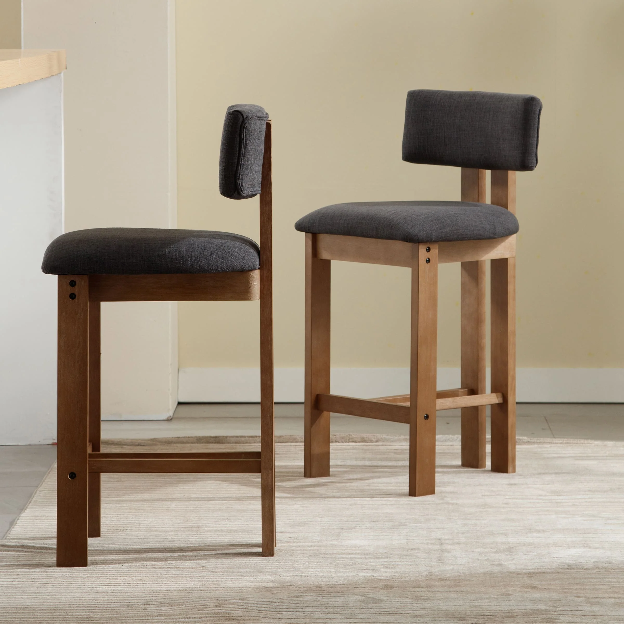 26"H & 30"H Upholstered Rubber Wood Stools Set of 2 - 5812 - Image 22