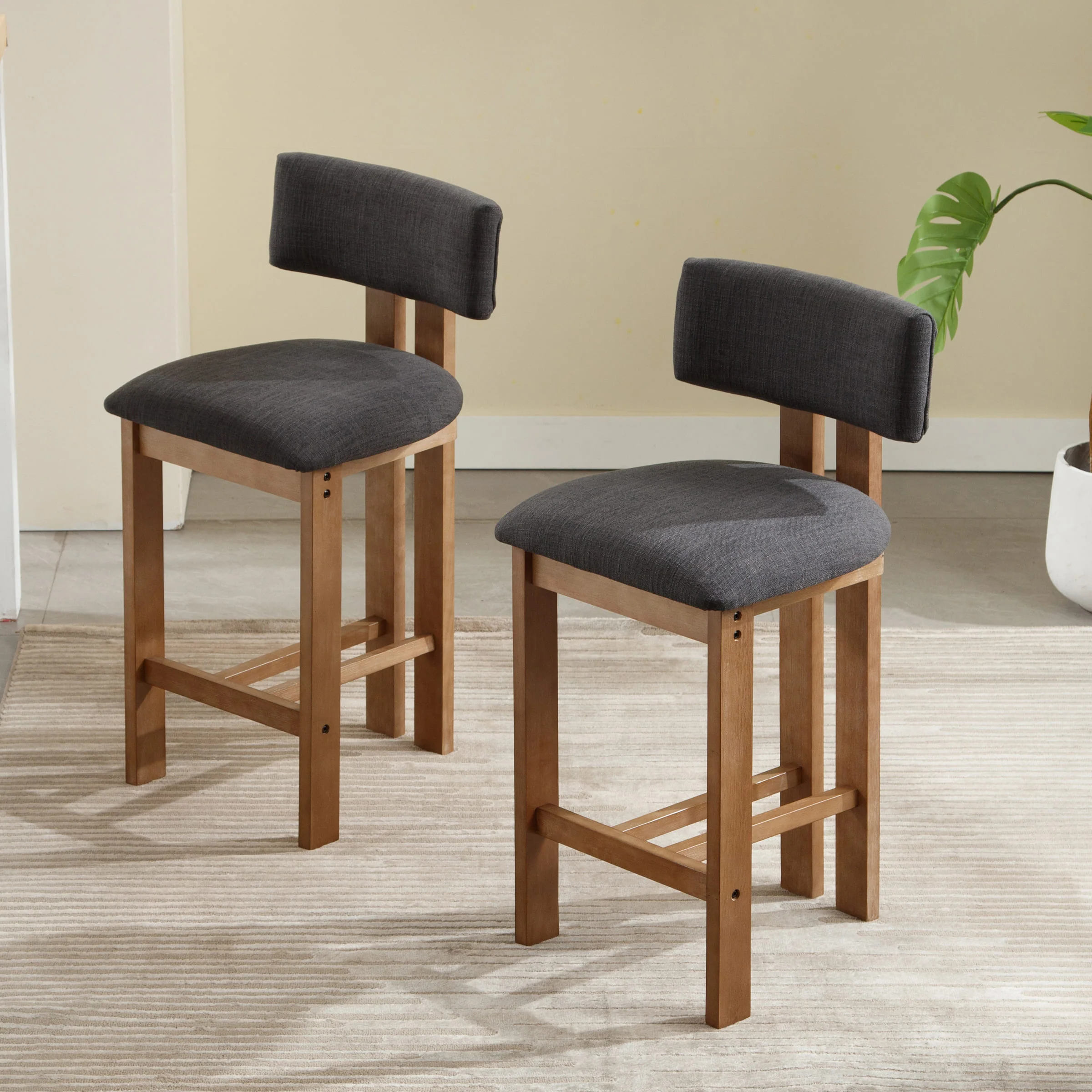 26"H & 30"H Upholstered Rubber Wood Stools Set of 2 - 5812 - Image 23