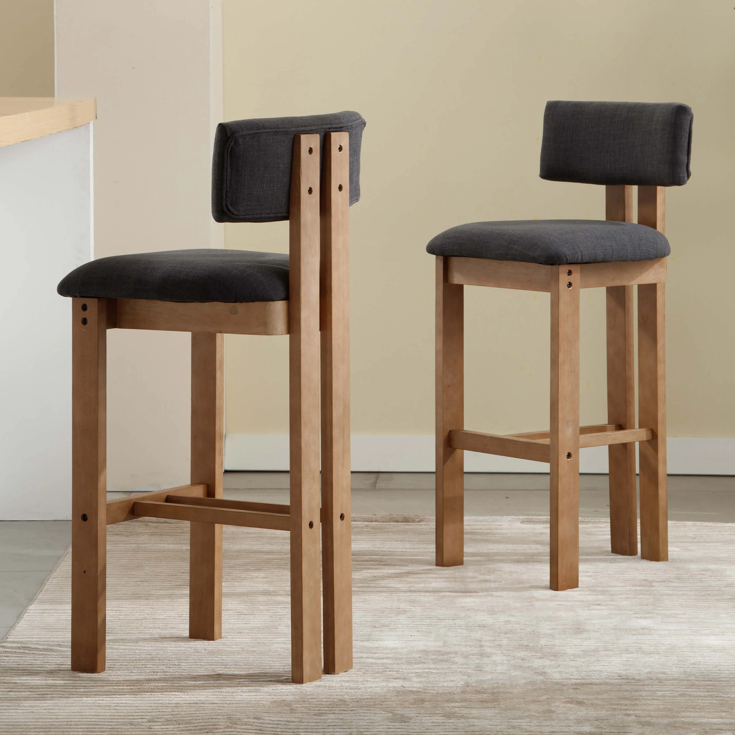 26"H & 30"H Upholstered Rubber Wood Stools Set of 2 - 5812 - Image 29