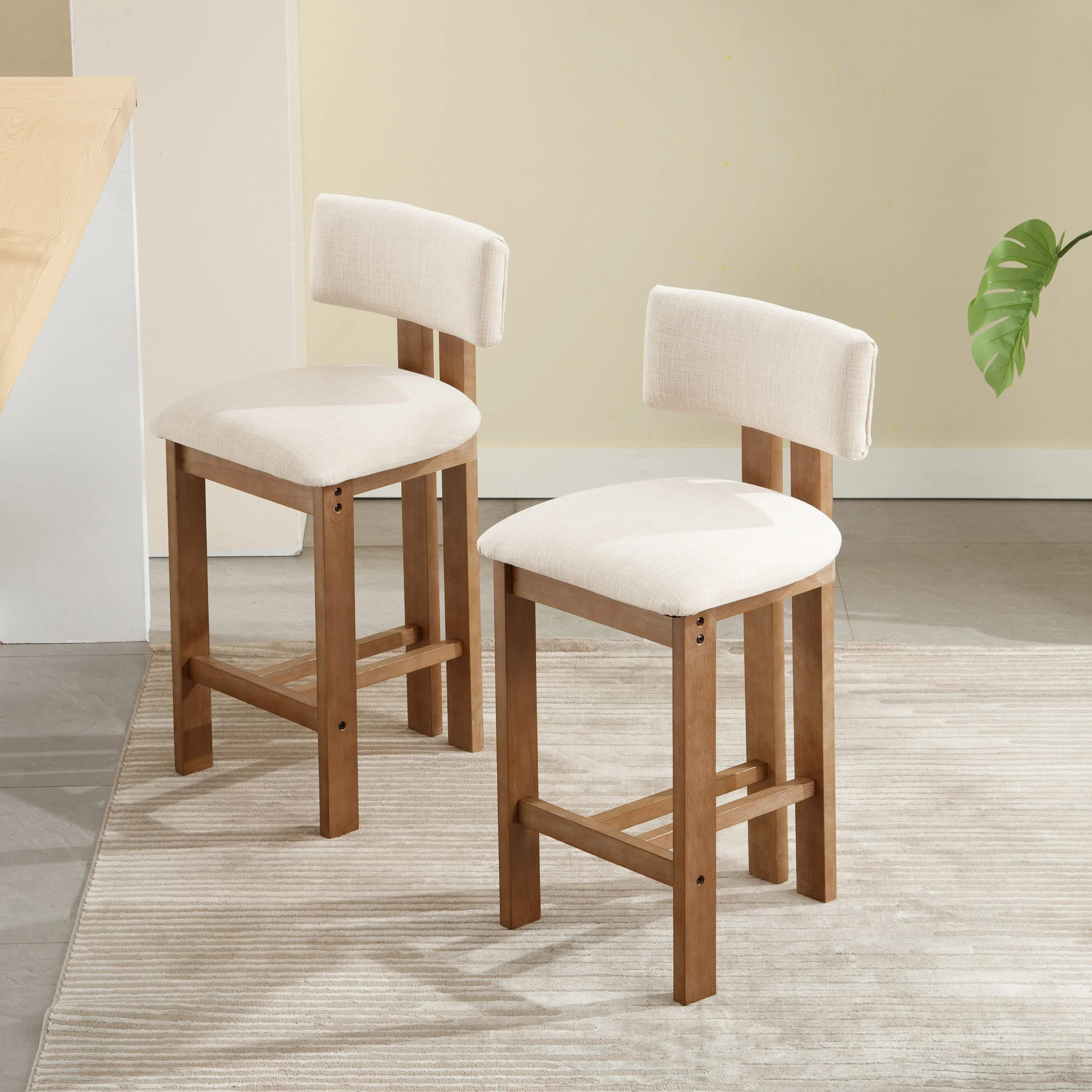 26"H & 30"H Upholstered Rubber Wood Stools Set of 2 - 5812 - Image 3