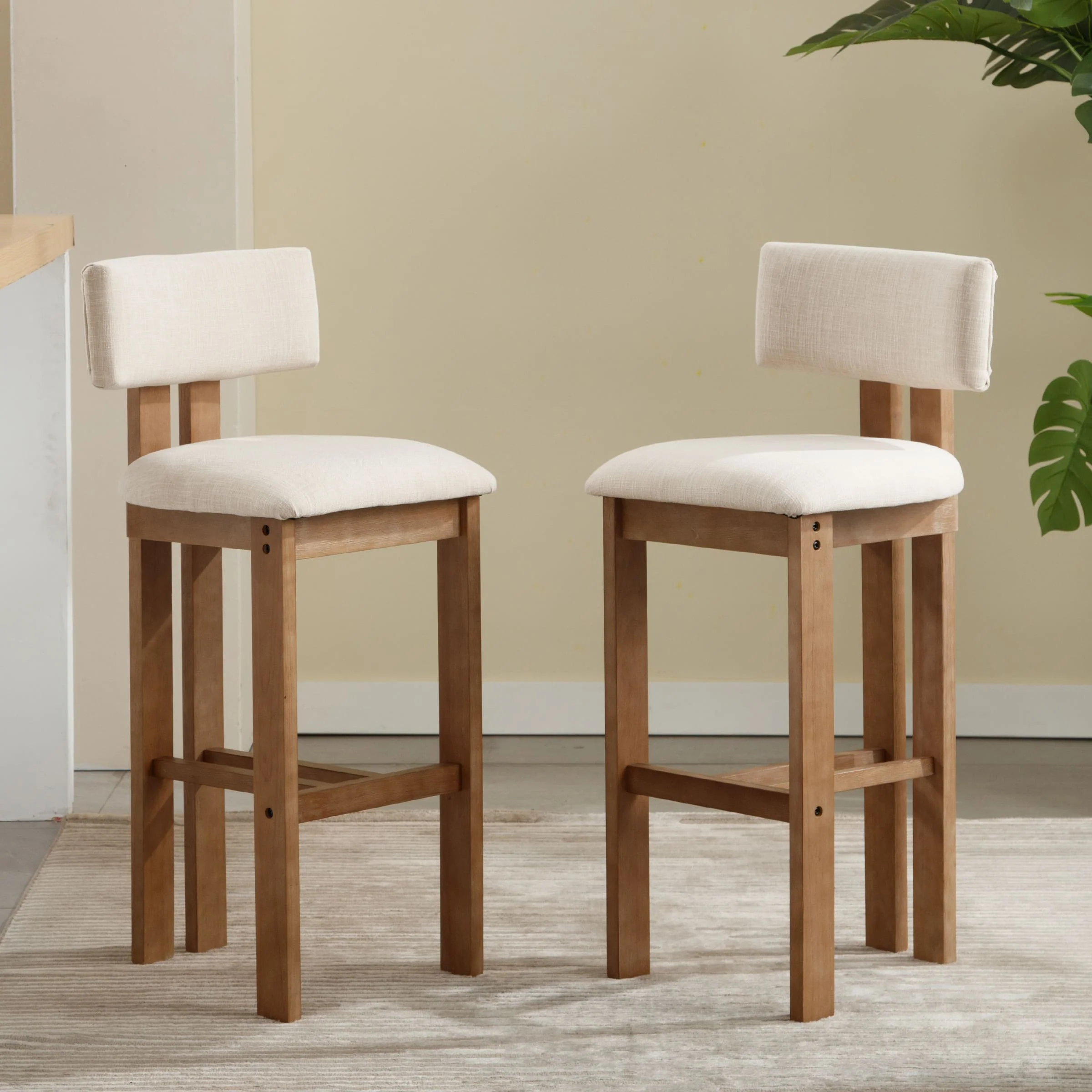 26"H & 30"H Upholstered Rubber Wood Stools Set of 2 - 5812 - Image 8