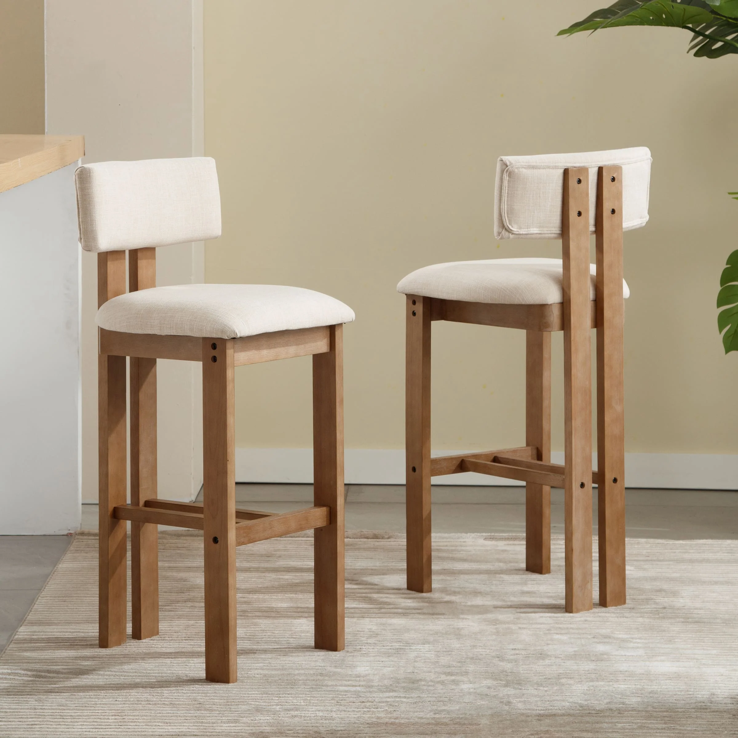 26"H & 30"H Upholstered Rubber Wood Stools Set of 2 - 5812 - Image 9