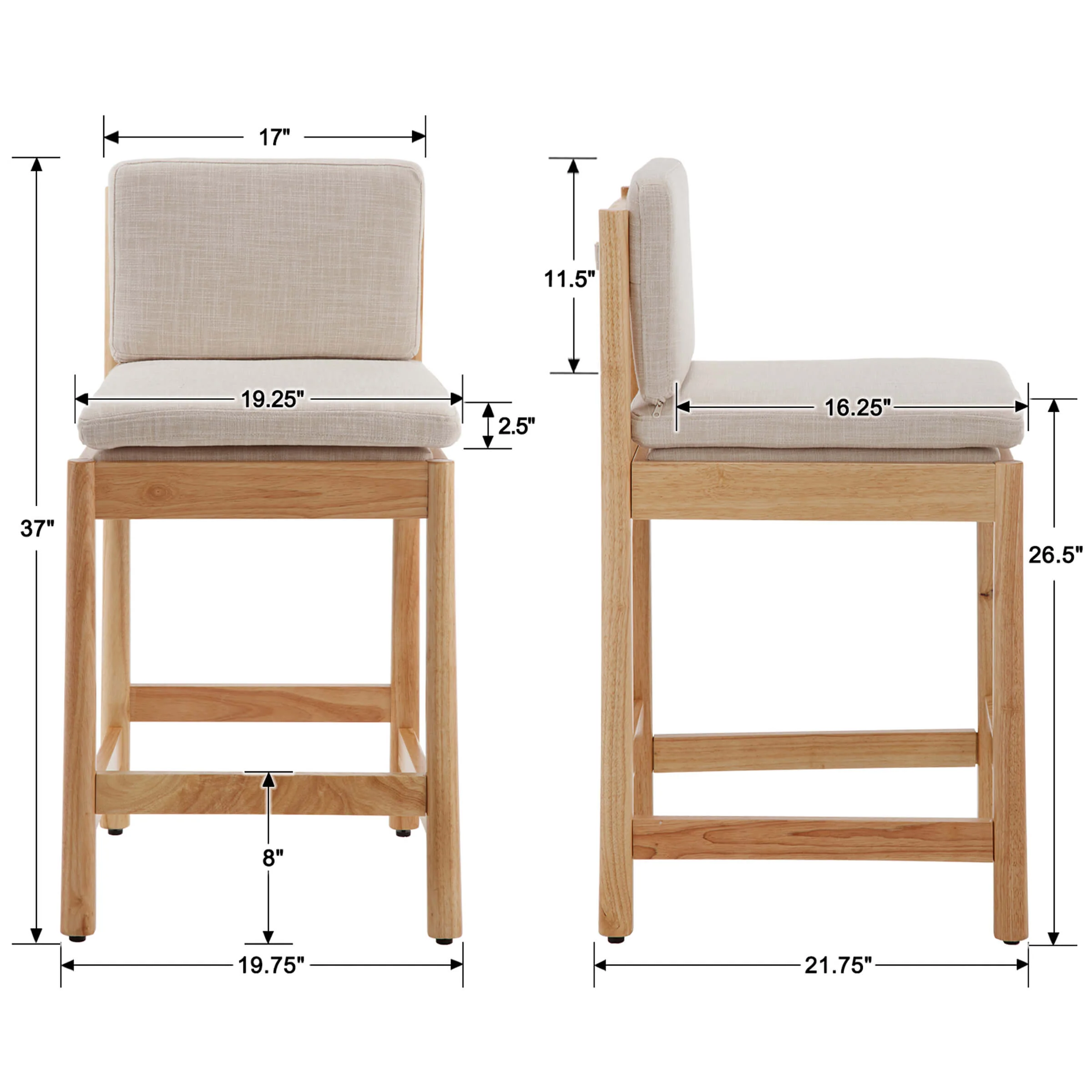 26"H Farmhouse Wood Counter Stools Set of 2 - 5761CS - Image 8