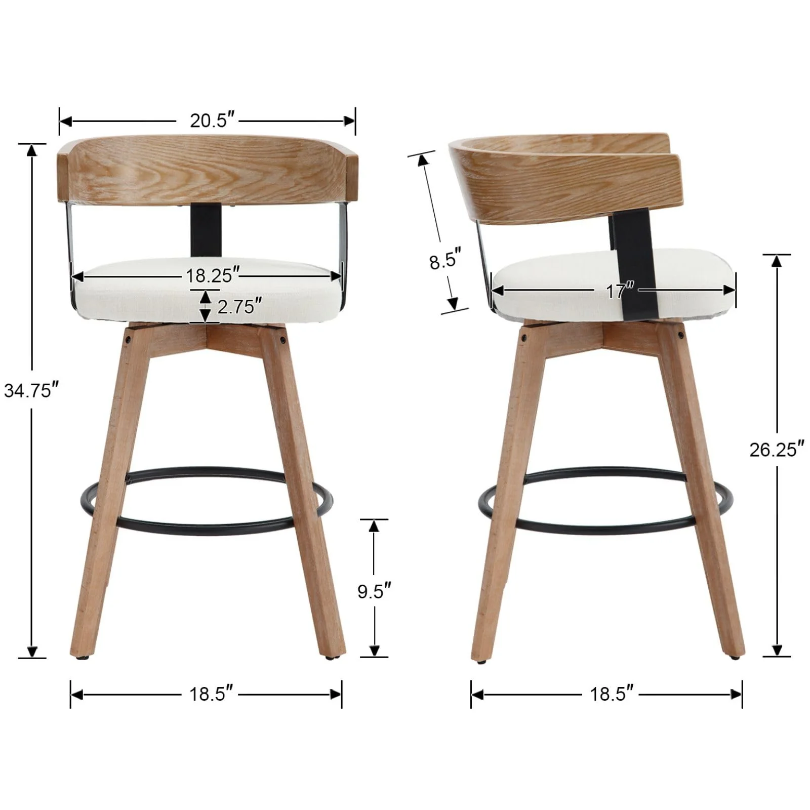 26"H Swivel Wooden Backrest Counter Height Counter Stool - 3193CS - Image 12