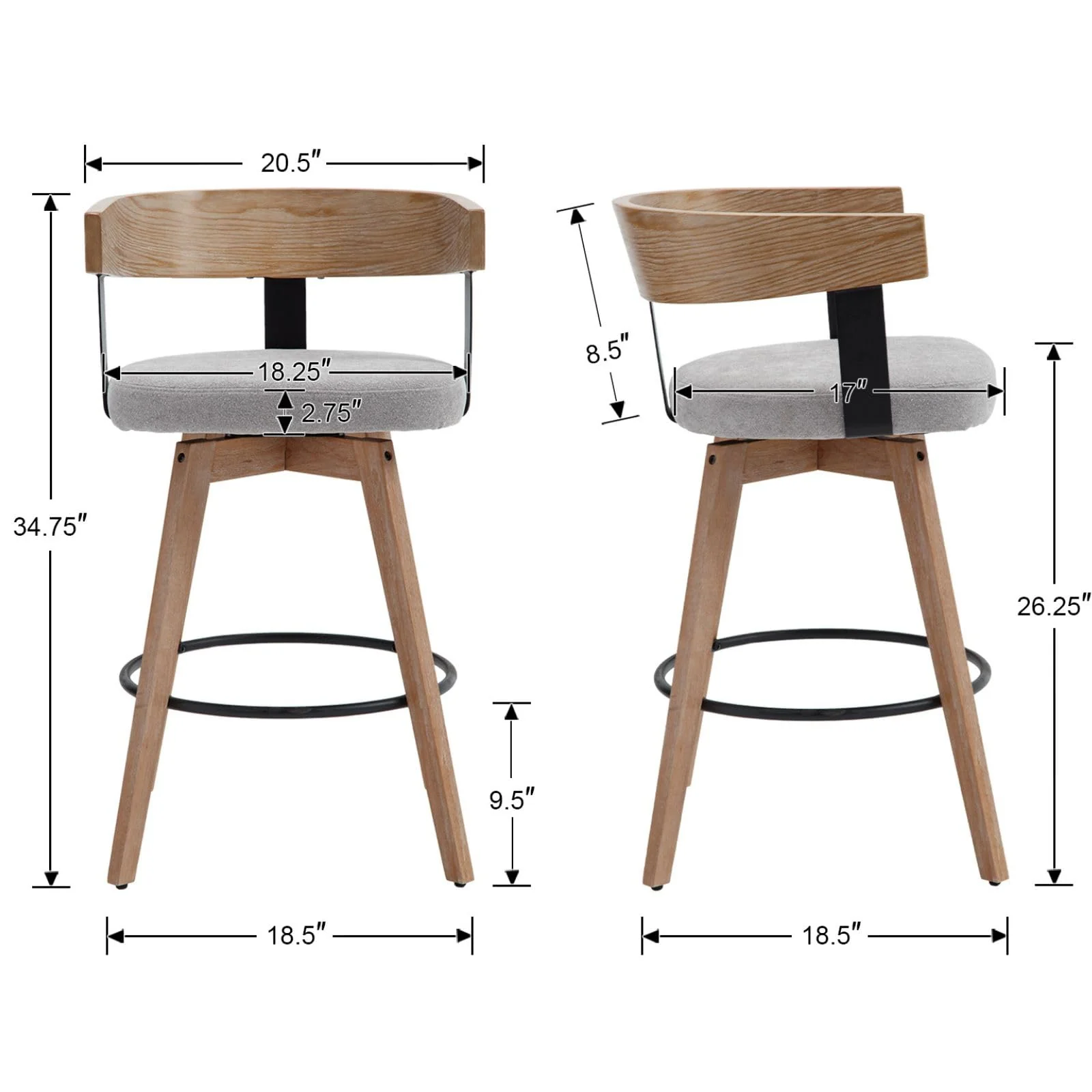 26"H Swivel Wooden Backrest Counter Height Counter Stool - 3193CS - Image 25