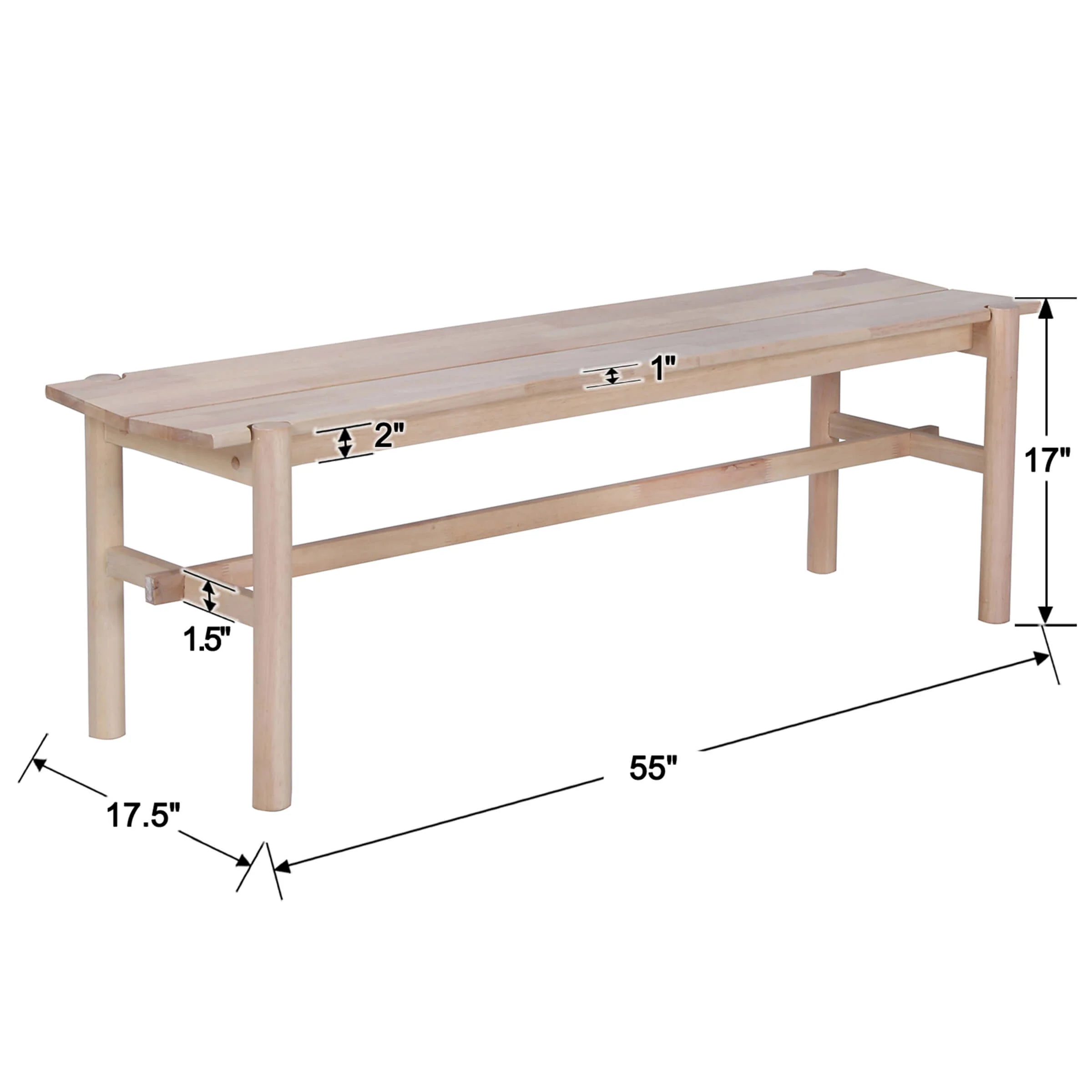55" L Farmhouse Solid Wood White Wash Finish Bench - XX612BH - Image 8