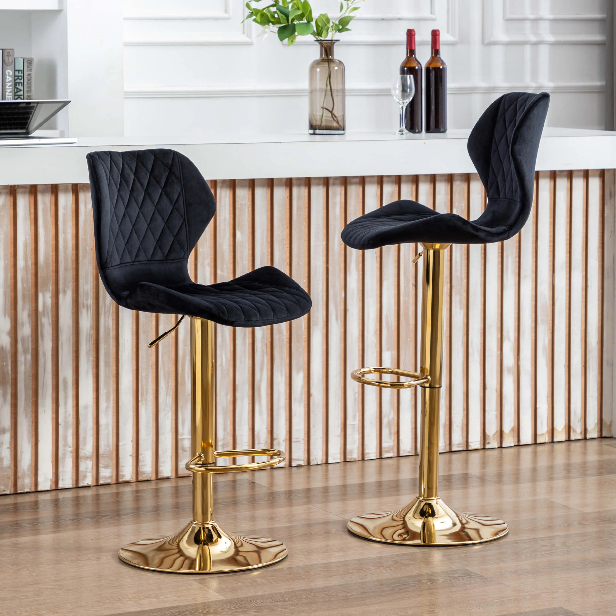 Adjustable Swivel Bar Kitchen Island Stools Set of 2 - 8211AB - Image 2