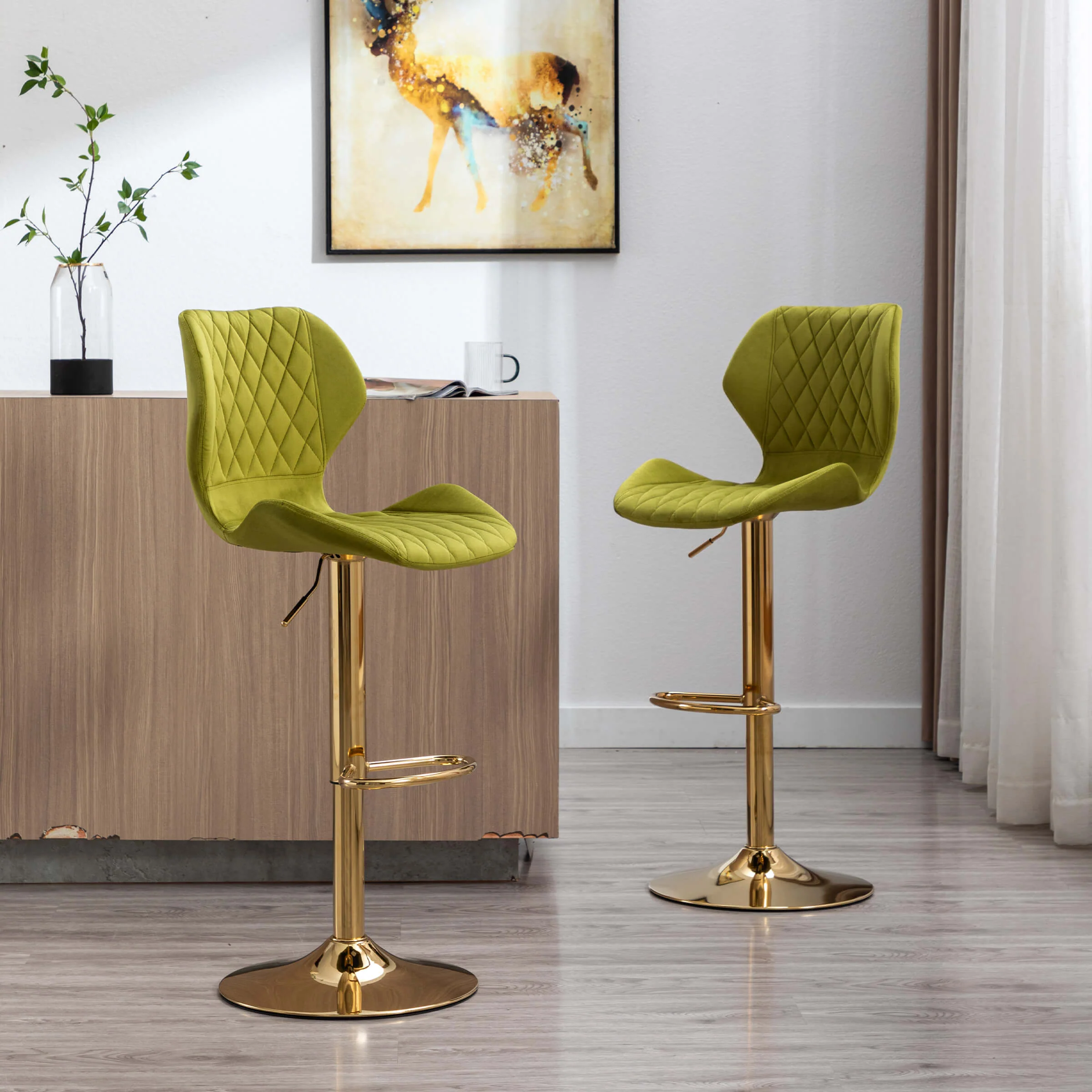 Adjustable Swivel Bar Kitchen Island Stools Set of 2 - 8211AB - Image 23