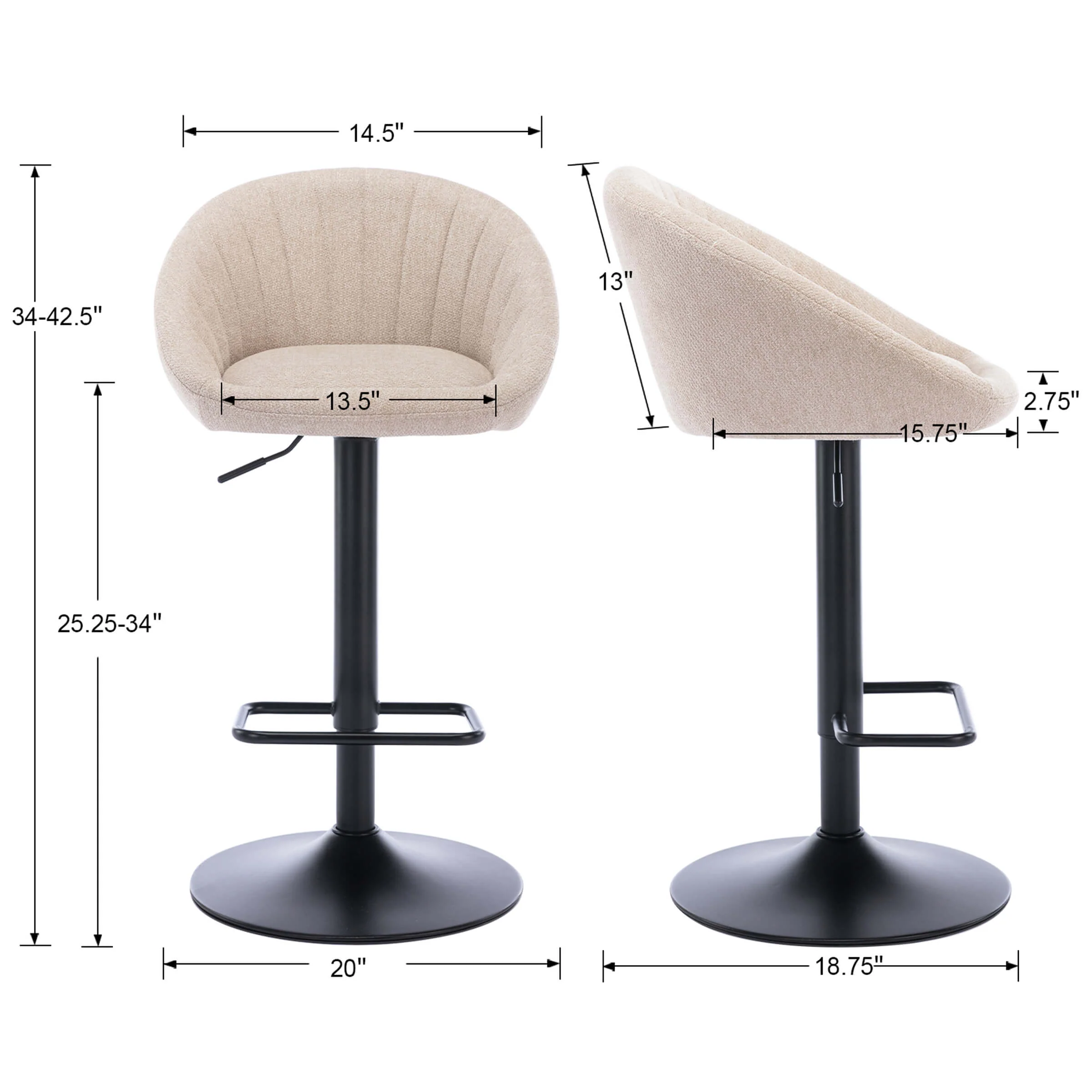 Adjustable Swivel Low Back Bar Stools Set of 2 - 90036AB - Image 13