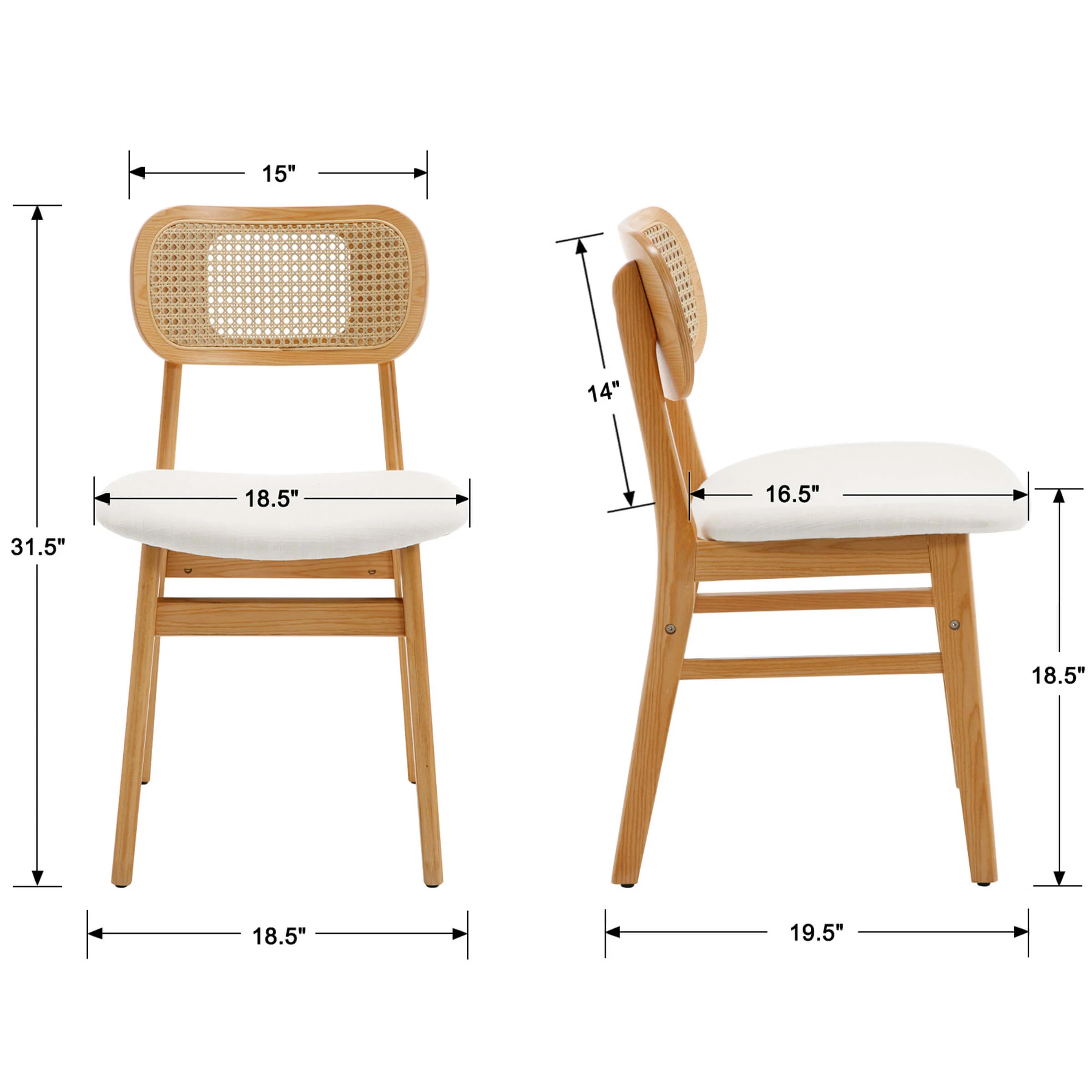 Farmhouse Cane Back Dining Chairs Set of 2 - 8009DC - Image 9